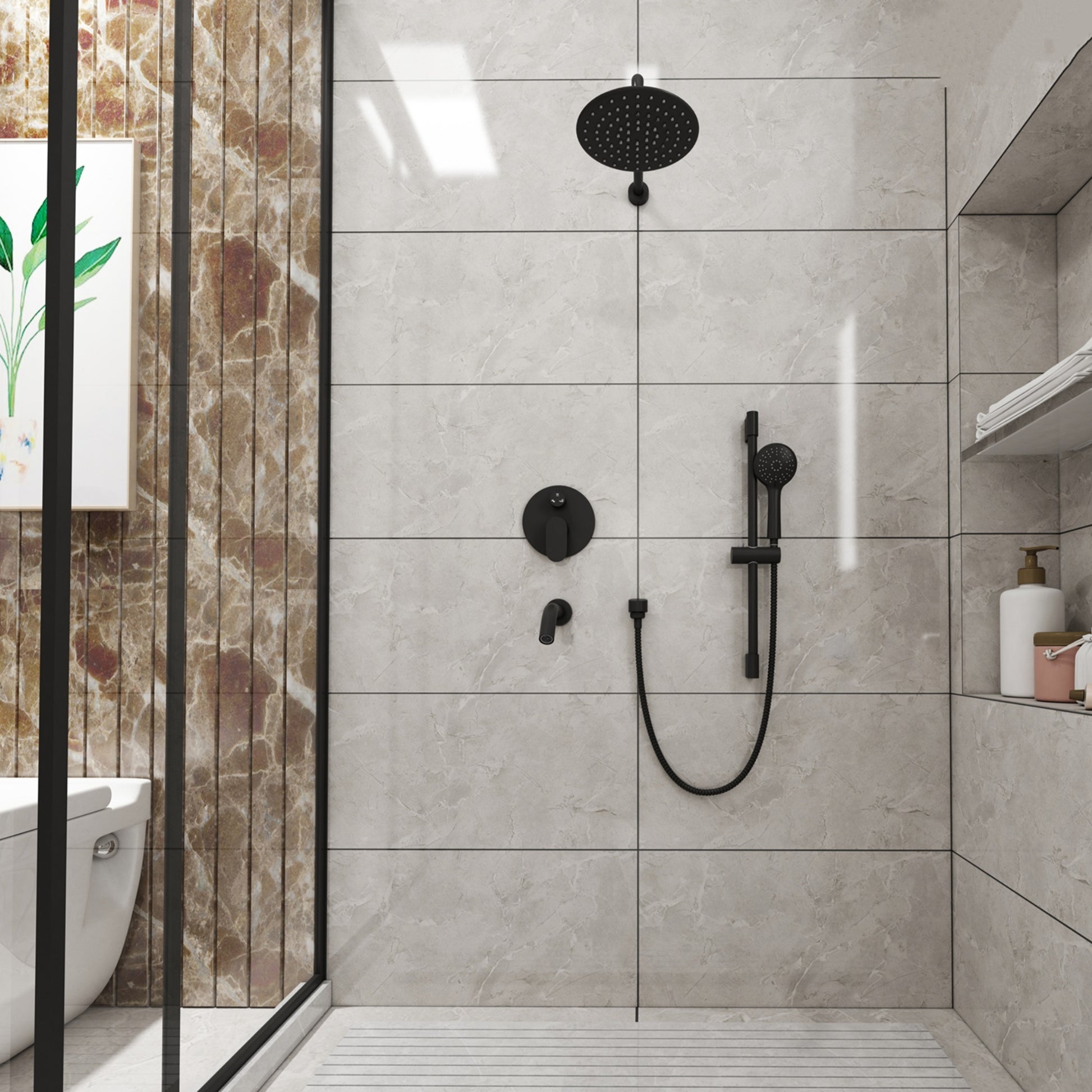 9" 3-Function Shower Faucet Set with Tub Spout & Slide Bar