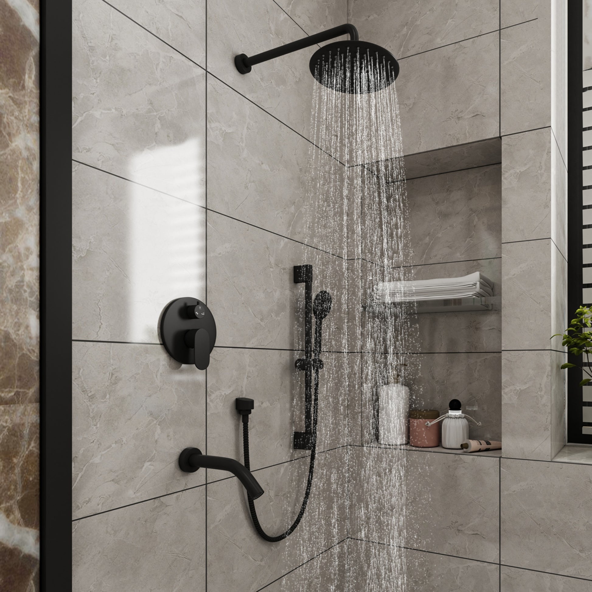 9" 3-Function Shower Faucet Set with Tub Spout & Slide Bar