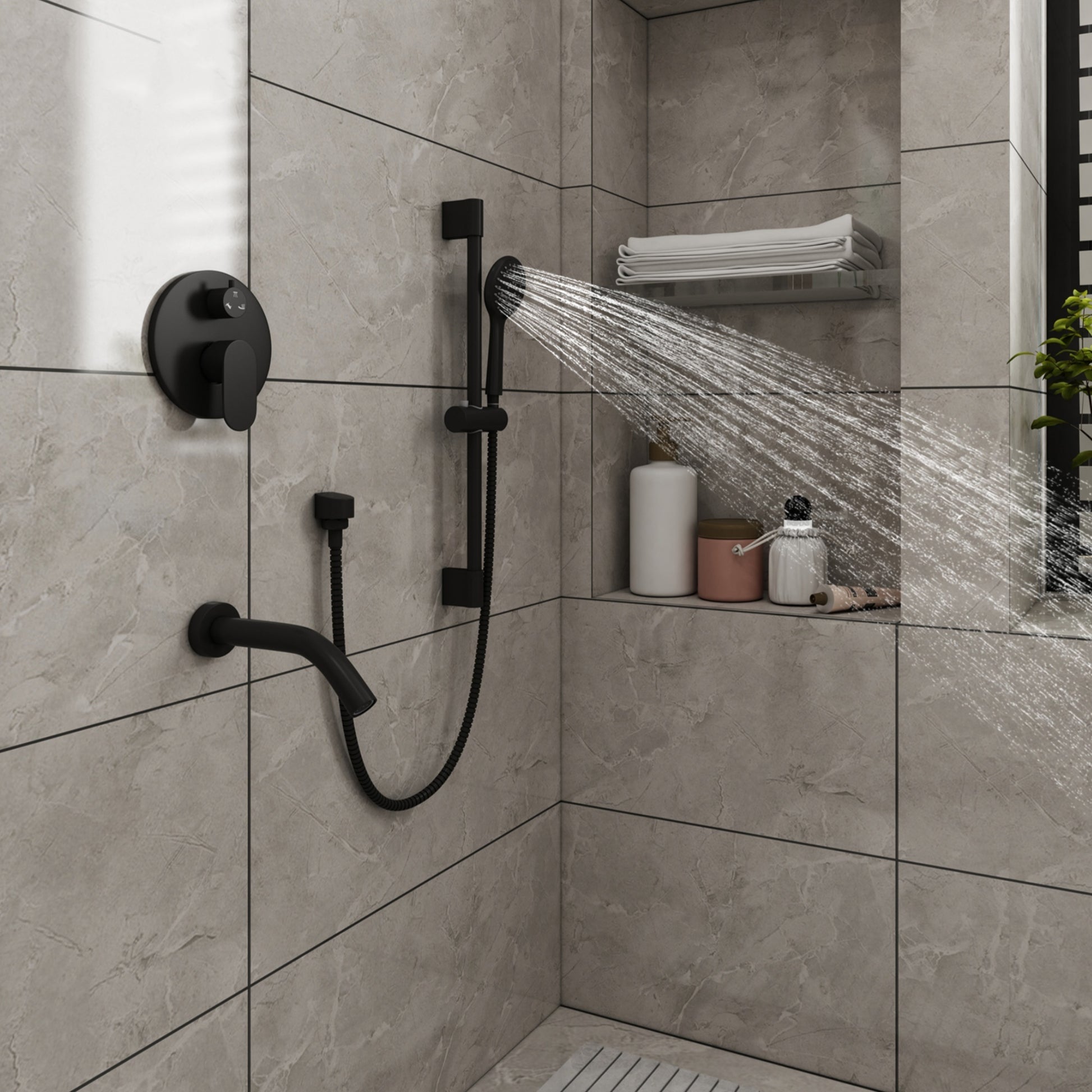 9" 3-Function Shower Faucet Set with Tub Spout & Slide Bar