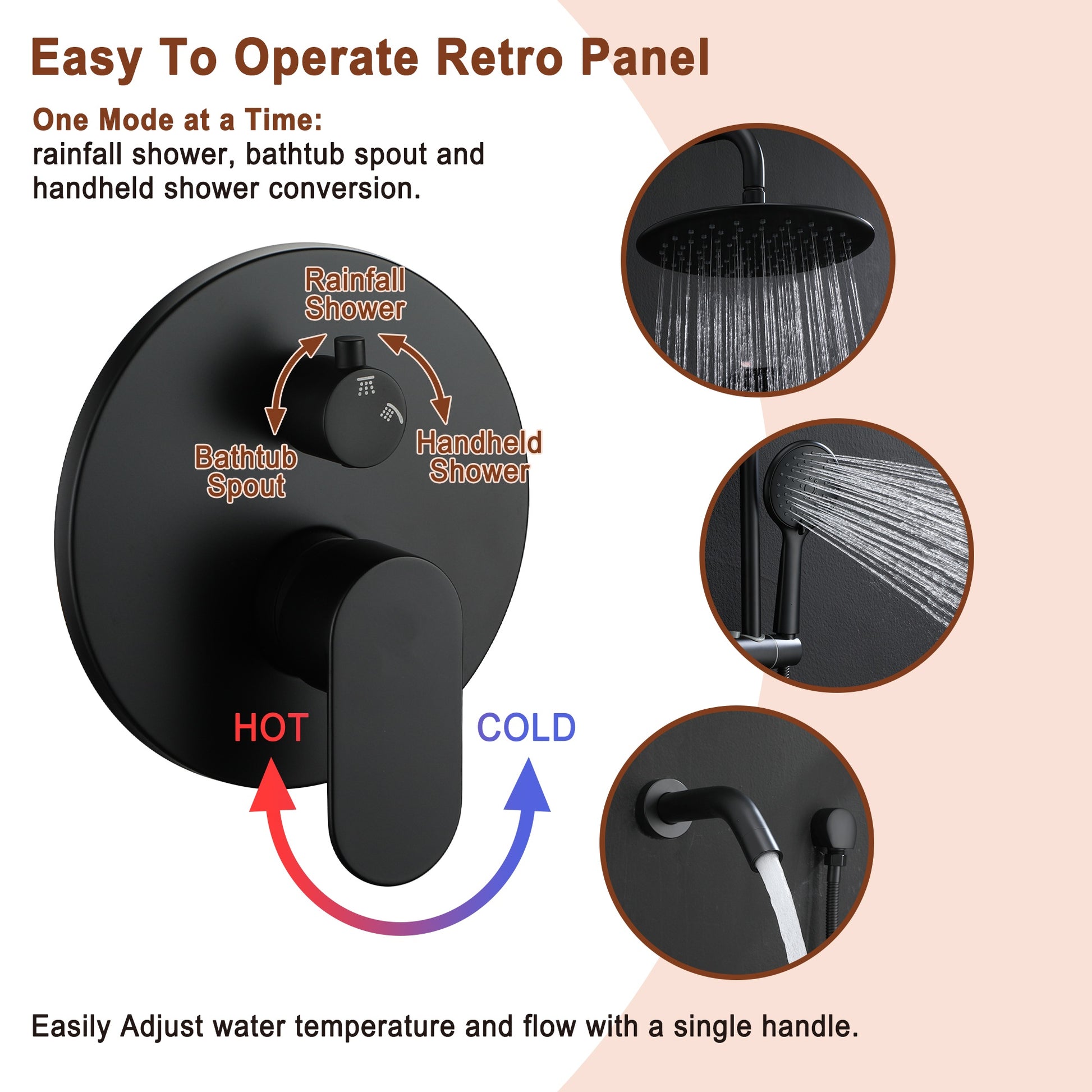 9" 3-Function Shower Faucet Set with Tub Spout & Slide Bar