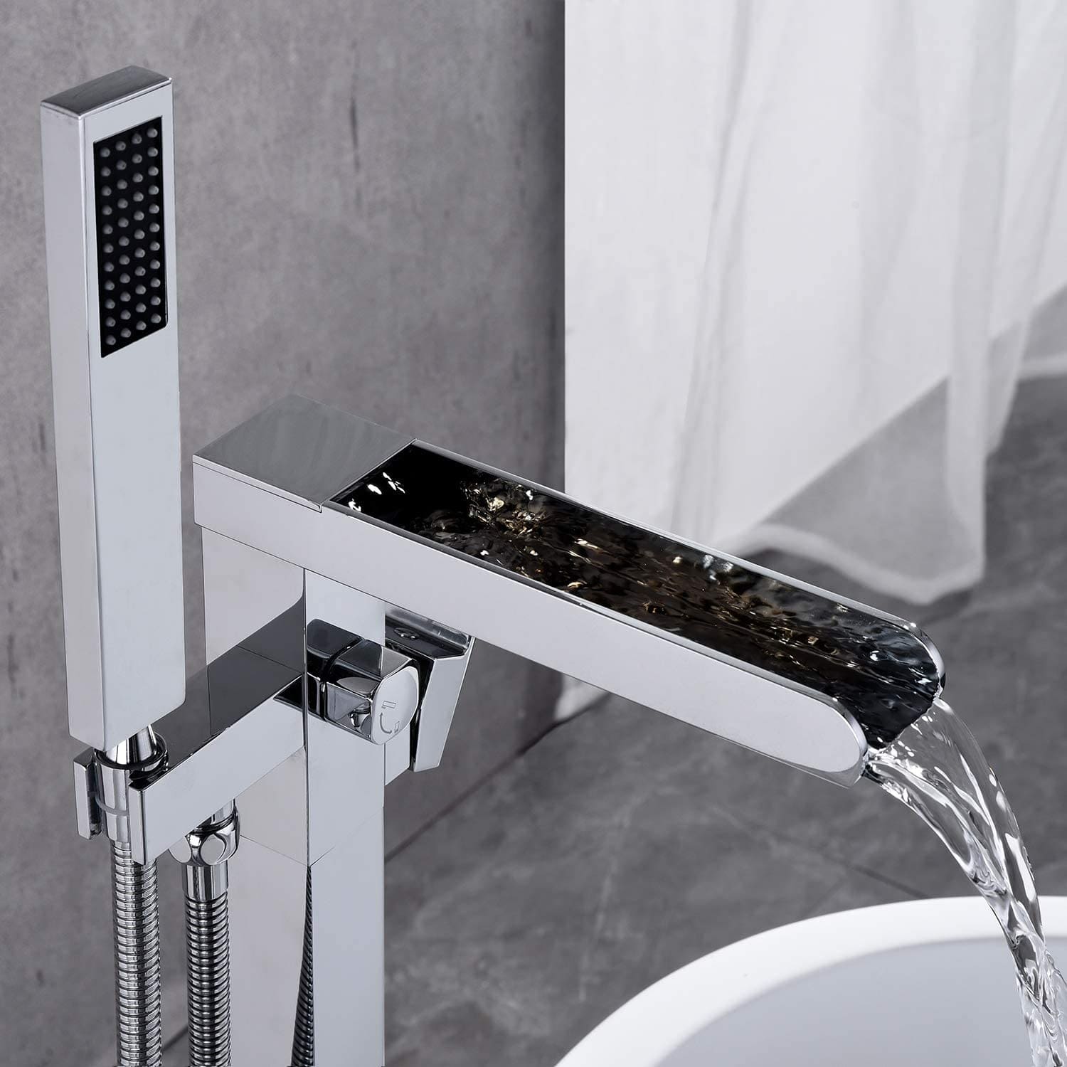 Single-Handle Freestanding Waterfall Bathtub Faucet with Handheld Shower
