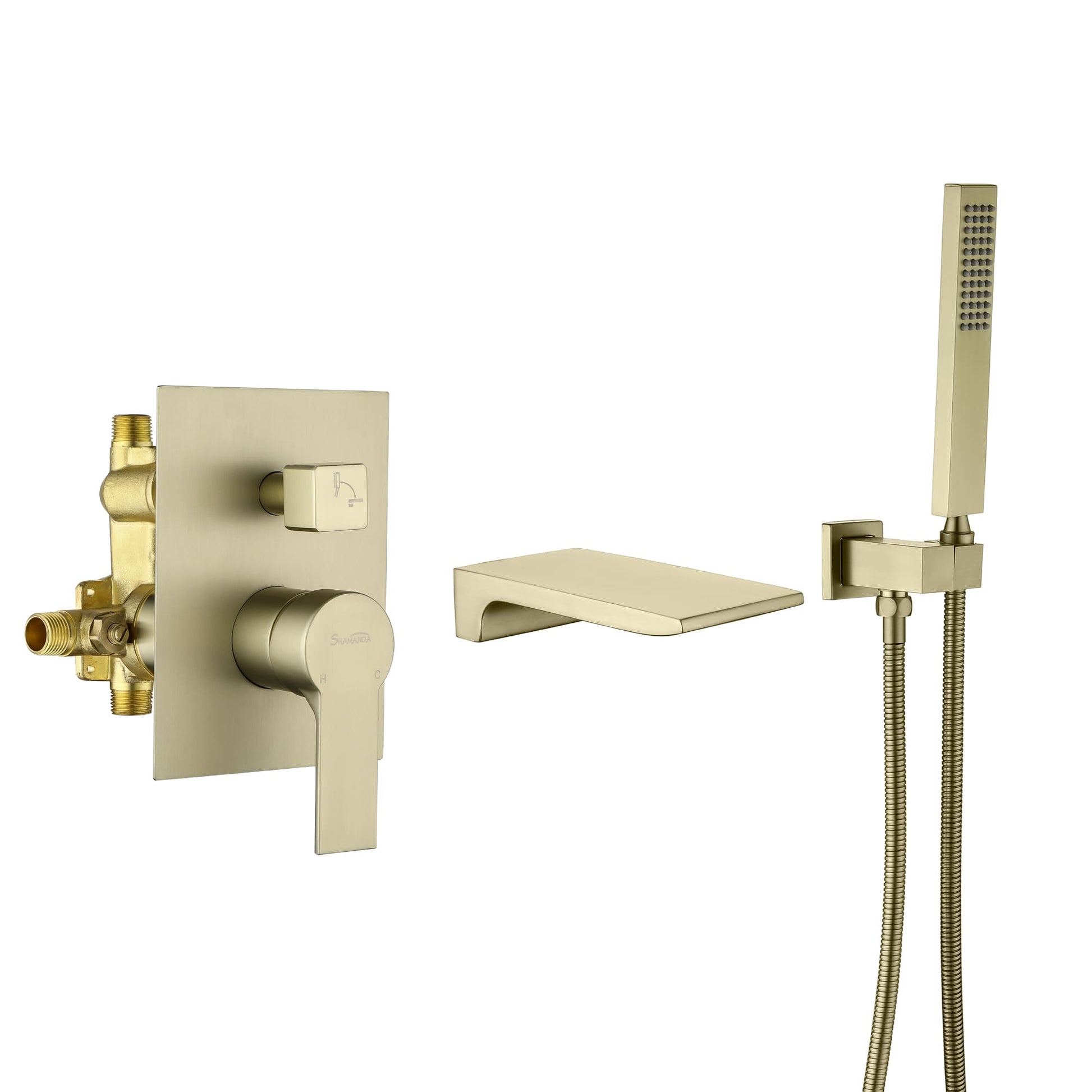 Single-Handle Wall-Mount Roman Tub Faucet with Hand Shower