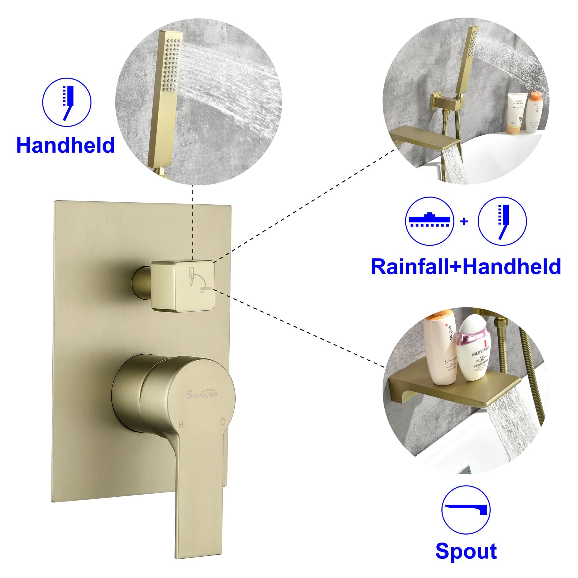 Single-Handle Wall-Mount Roman Tub Faucet with Hand Shower