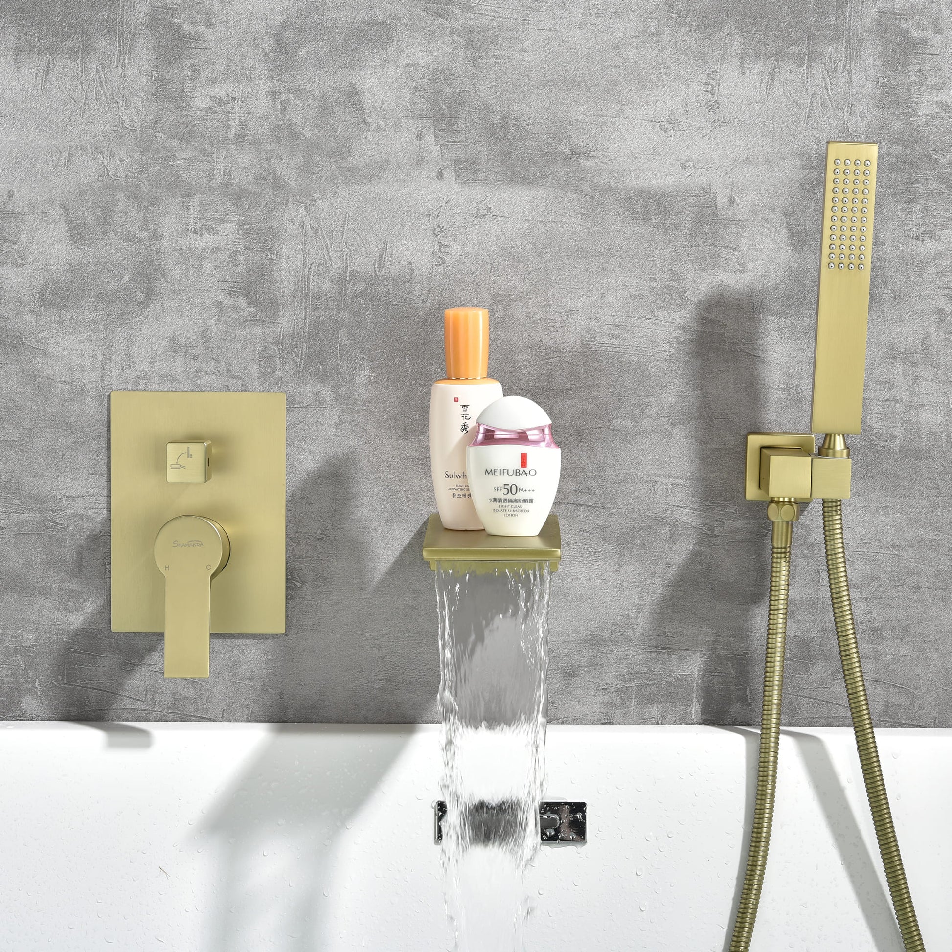 Single-Handle Wall-Mount Roman Tub Faucet with Hand Shower