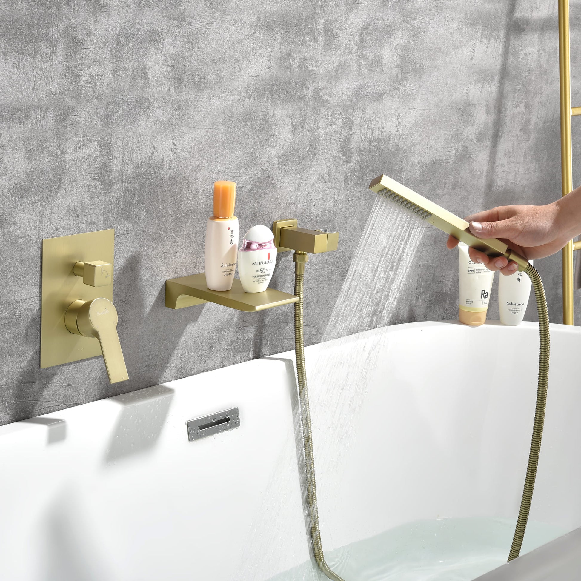 Single-Handle Wall-Mount Roman Tub Faucet with Hand Shower