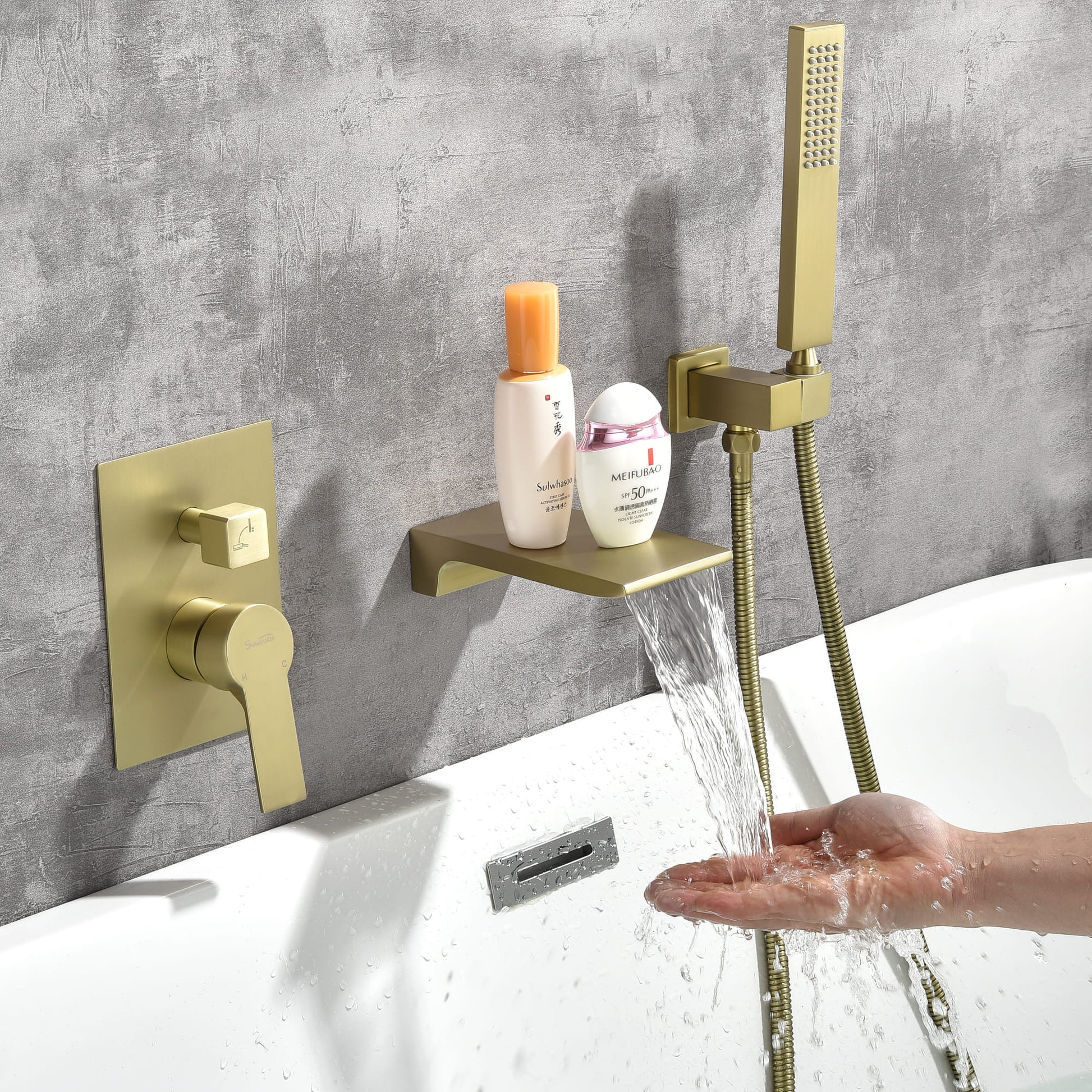 Single-Handle Wall-Mount Roman Tub Faucet with Hand Shower
