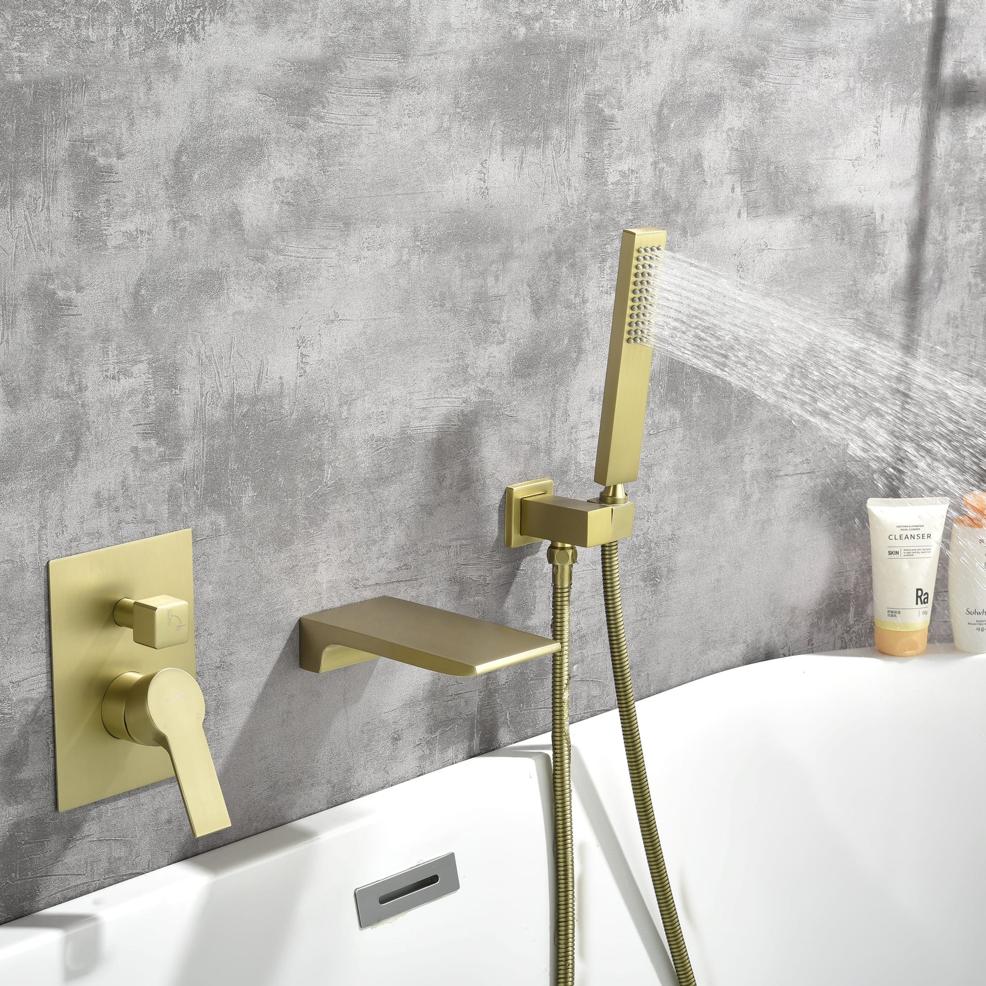 Single-Handle Wall-Mount Roman Tub Faucet with Hand Shower