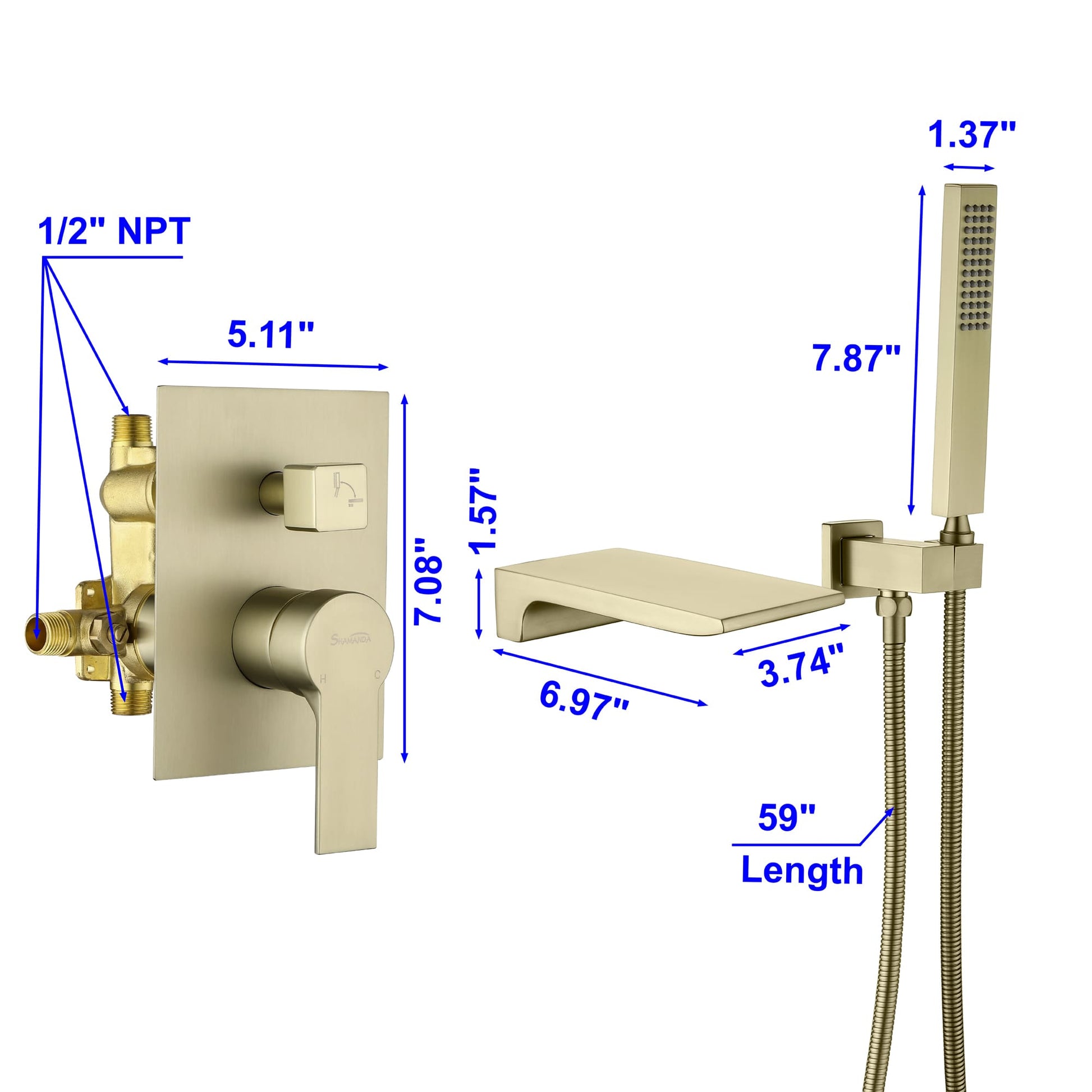 Single-Handle Wall-Mount Roman Tub Faucet with Hand Shower