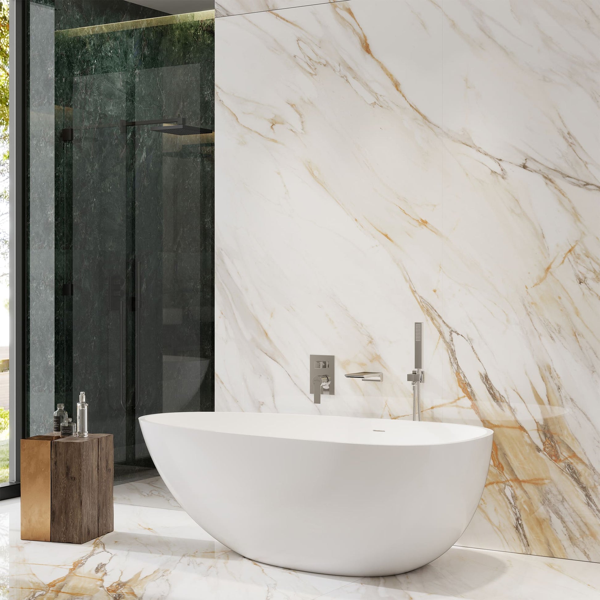 Single-Handle Wall-Mount Roman Tub Faucet with Hand Shower