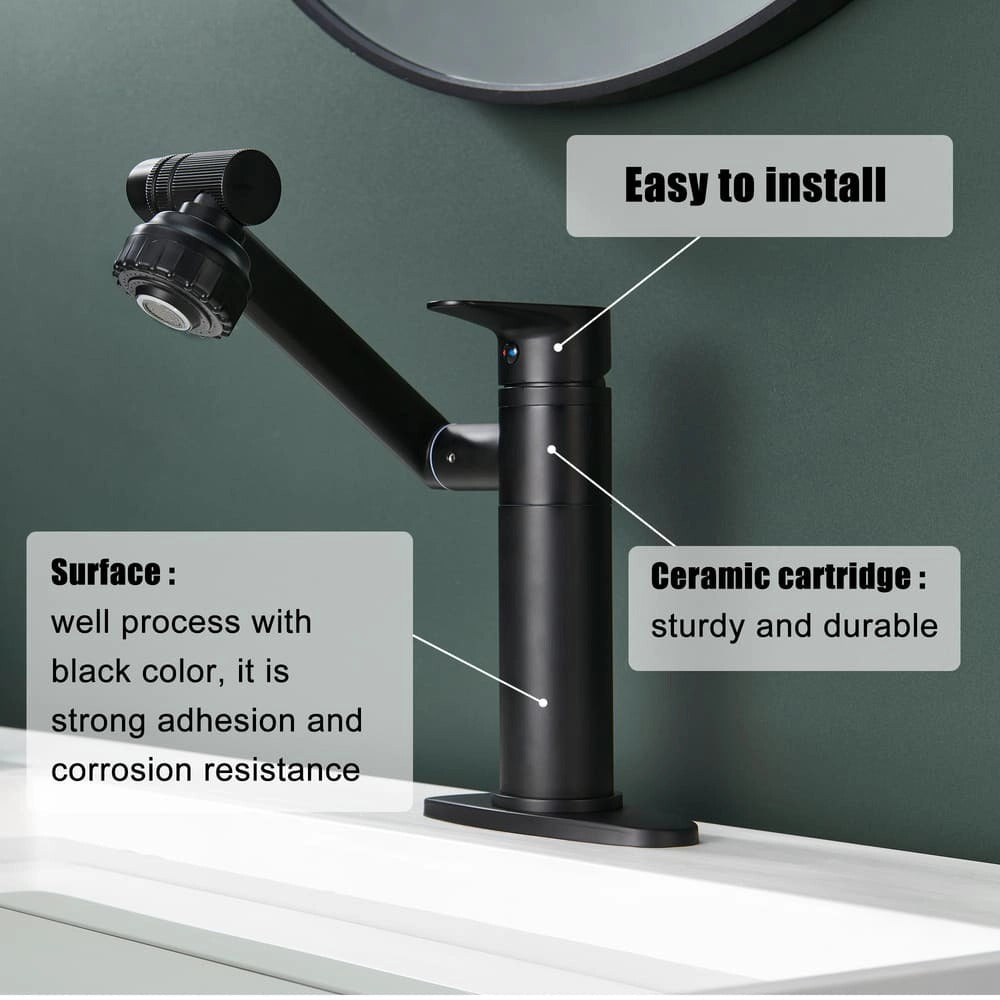 Single Hole Stainless steel swivel dual function Bathroom Basin faucet