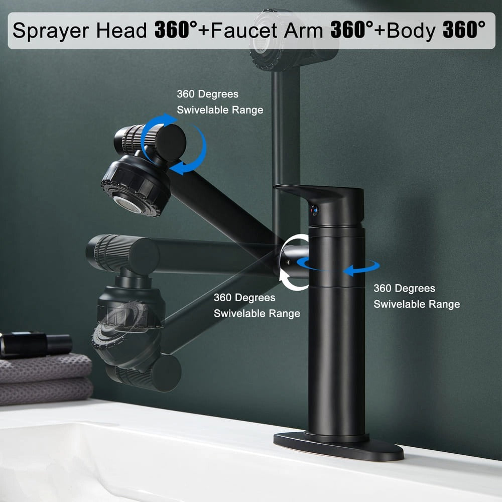 Single Hole Stainless steel swivel dual function Bathroom Basin faucet