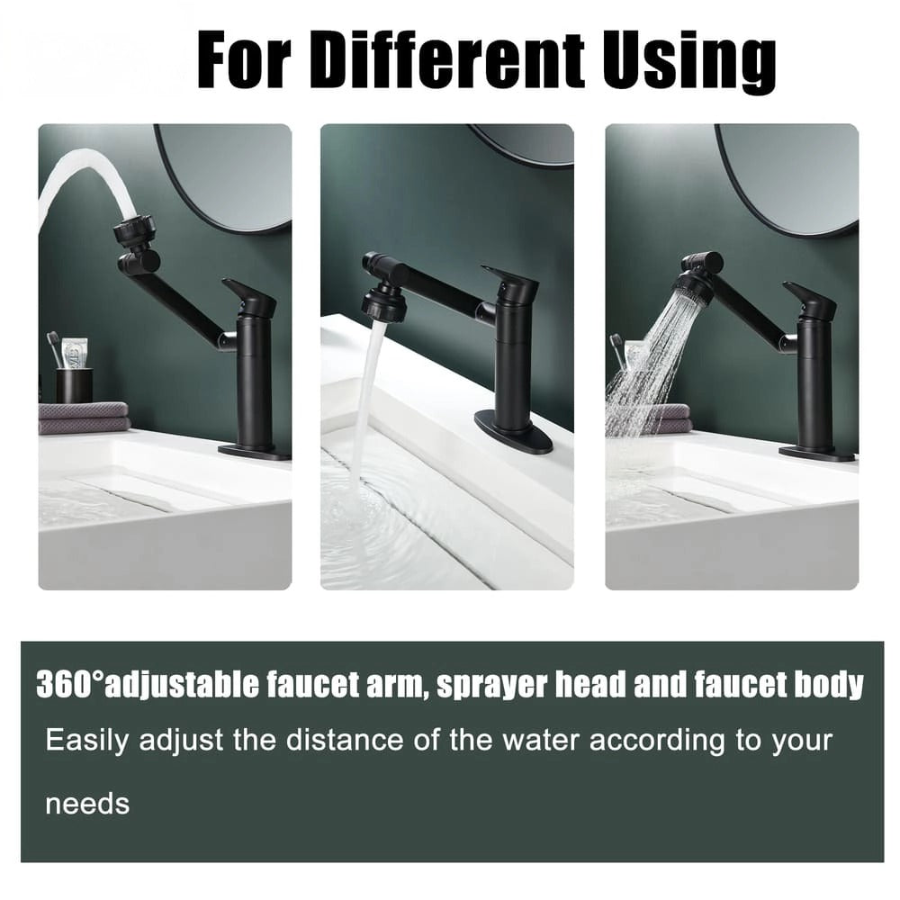 Single Hole Stainless steel swivel dual function Bathroom Basin faucet