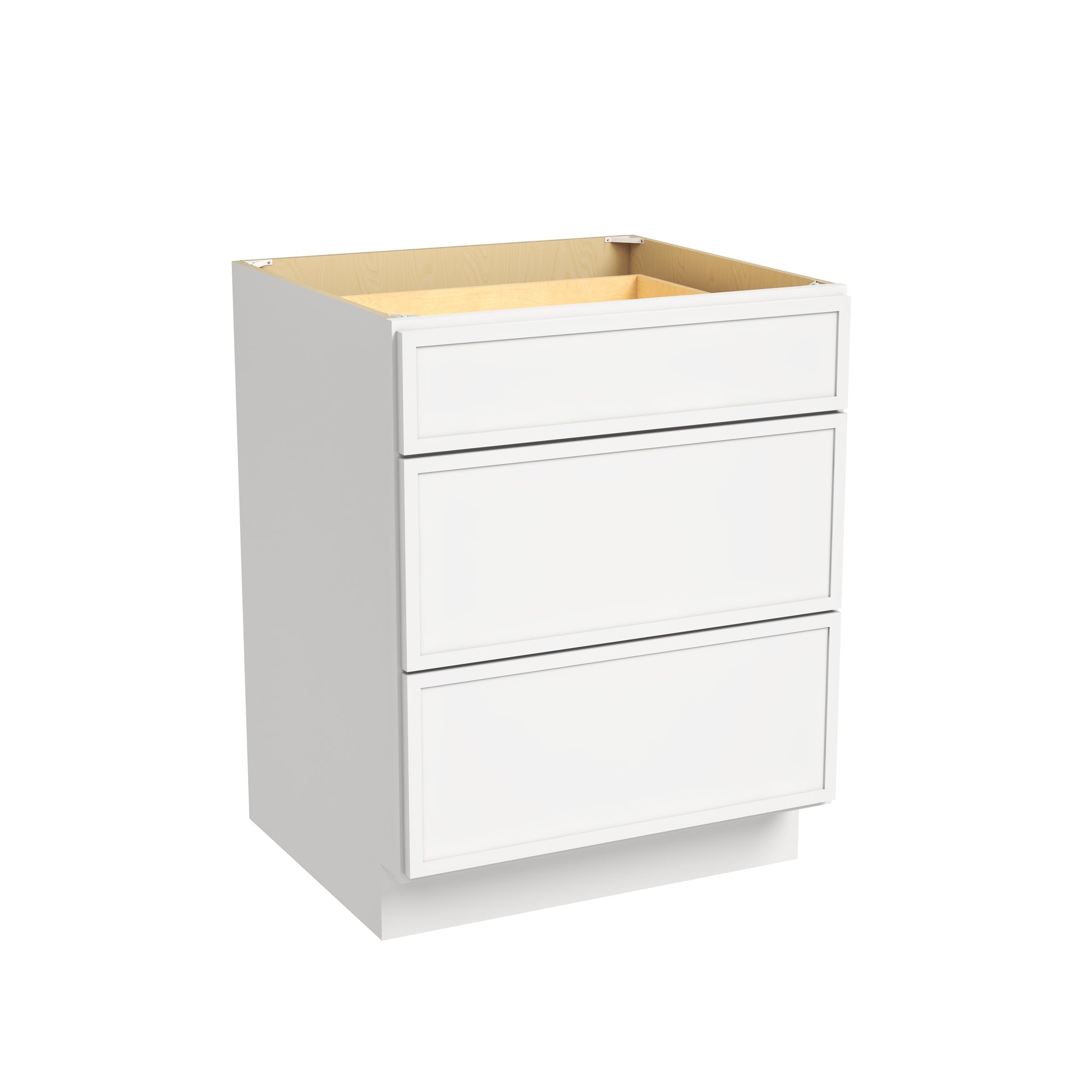 Slim Dove White RTA 12"-36"W x 24"D x 34.5"H Drawer Base Cabinet with 3 Drawers