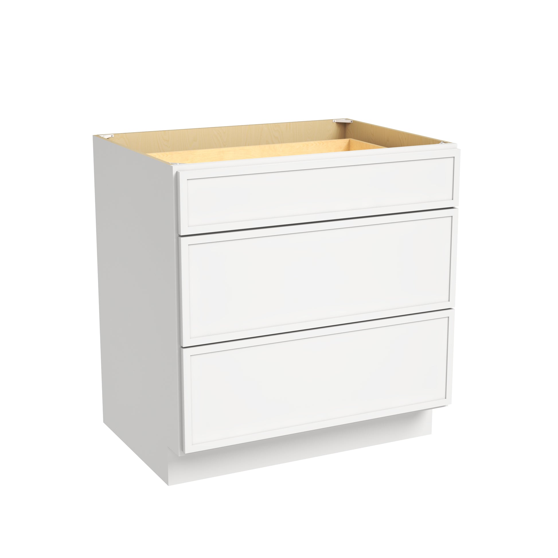 Slim Dove White RTA 12"-36"W x 24"D x 34.5"H Drawer Base Cabinet with 3 Drawers