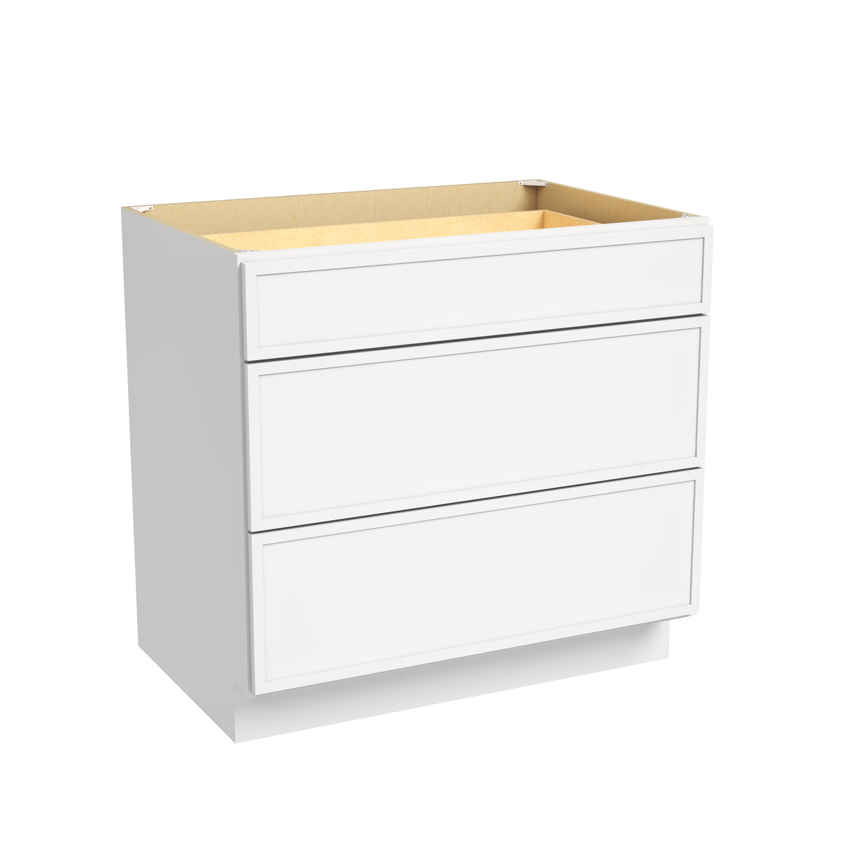 Slim Dove White RTA 12"-36"W x 24"D x 34.5"H Drawer Base Cabinet with 3 Drawers