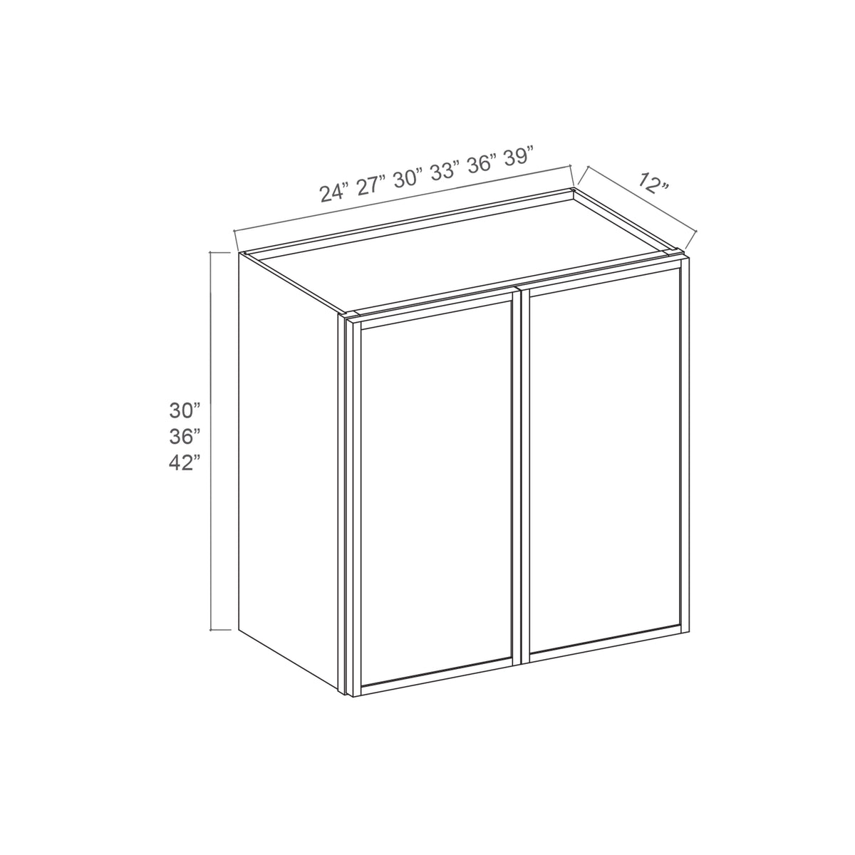 Slim Dove White RTA 24"-36"W x 12"D x 36"H Wall Cabinet with 2 Doors & 2 Shelves
