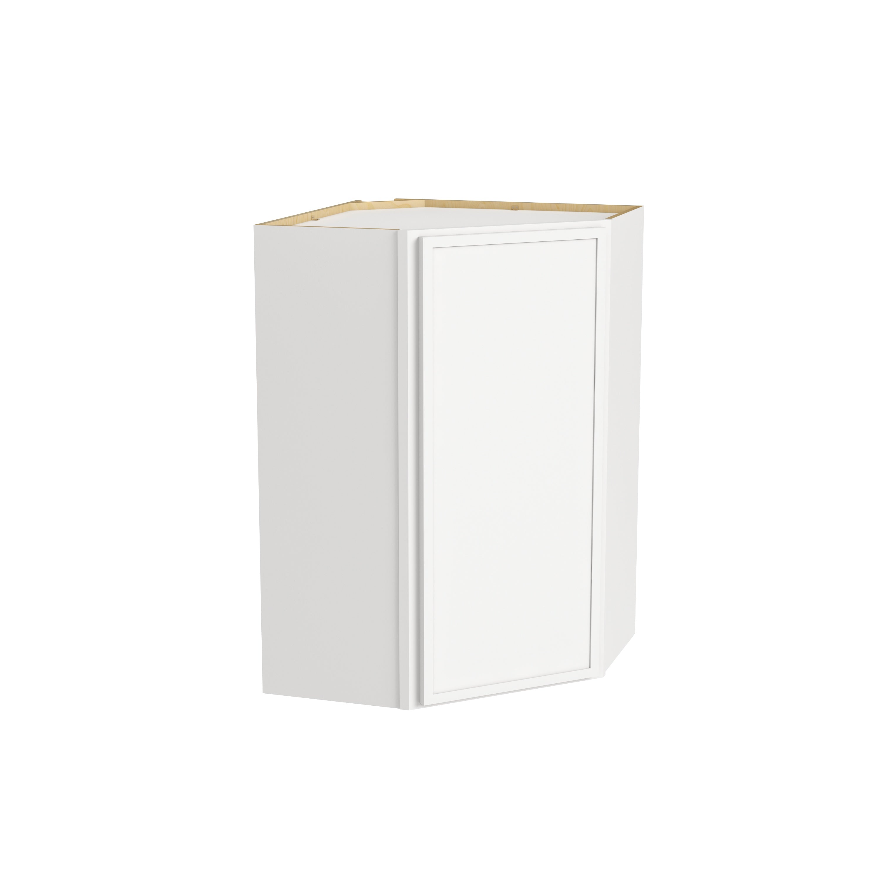 Slim Dove White RTA 24"W x 12"D x 30"-42"H Diagonal Corner Wall Cabinet with 1 Door & 2/3 Shelves