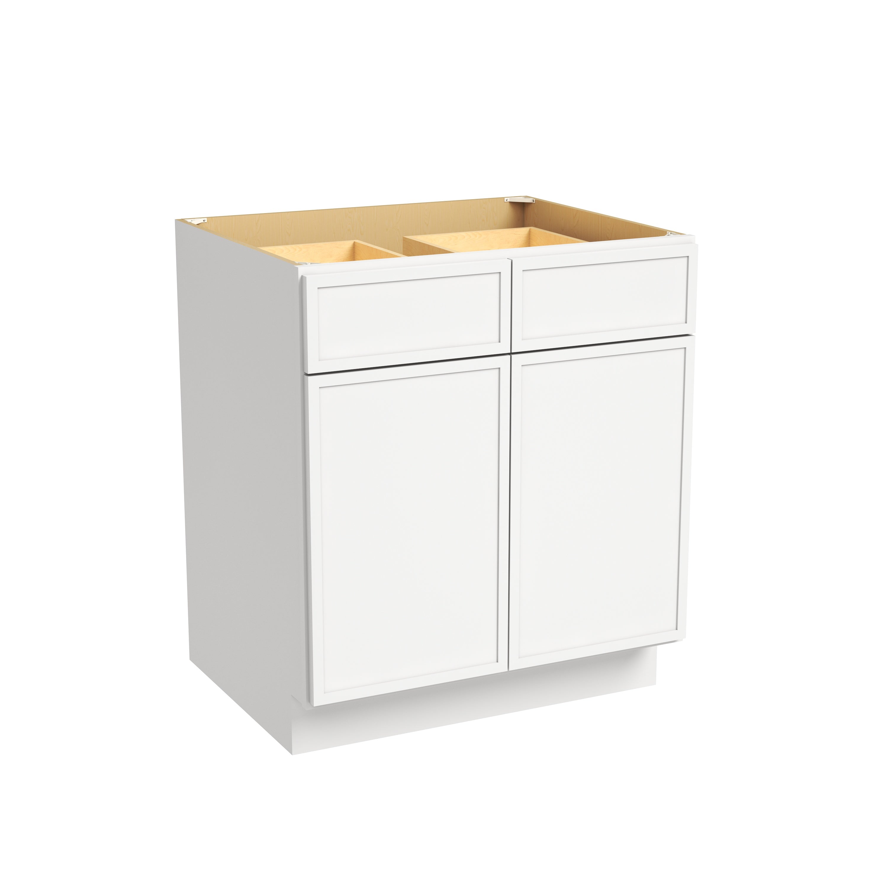 Slim Dove White RTA 30"-42"W x 24"D x 34.5"H Base Cabinet with 2 Doors, 2 Drawers & 1 Shelf