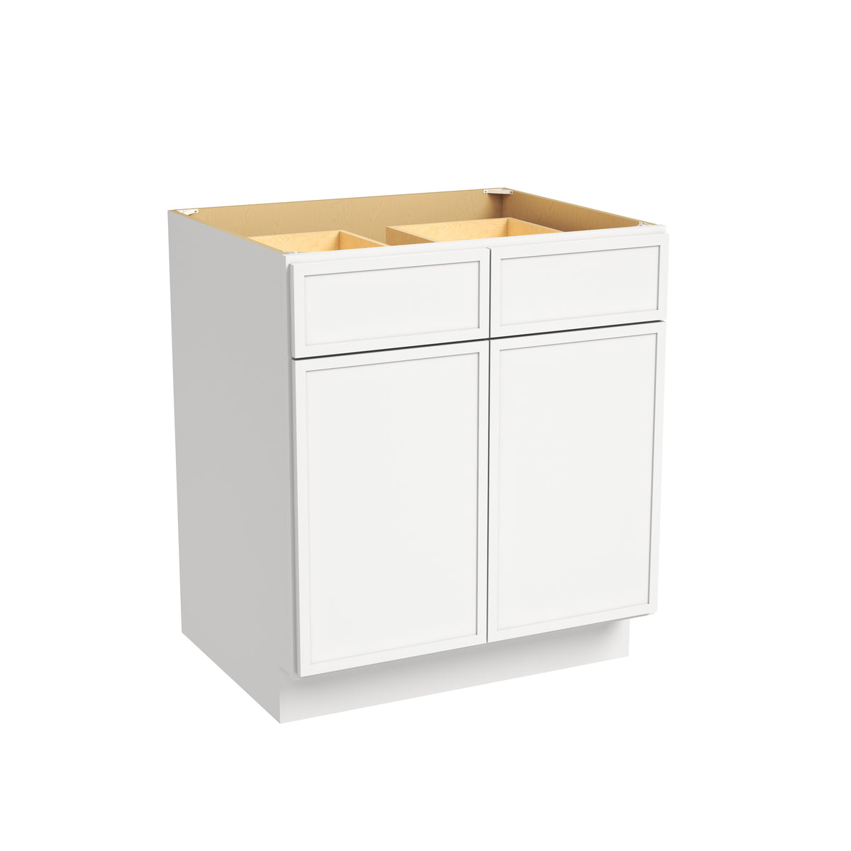 Slim Dove White RTA 30"-42"W x 24"D x 34.5"H Base Cabinet with 2 Doors, 2 Drawers & 1 Shelf