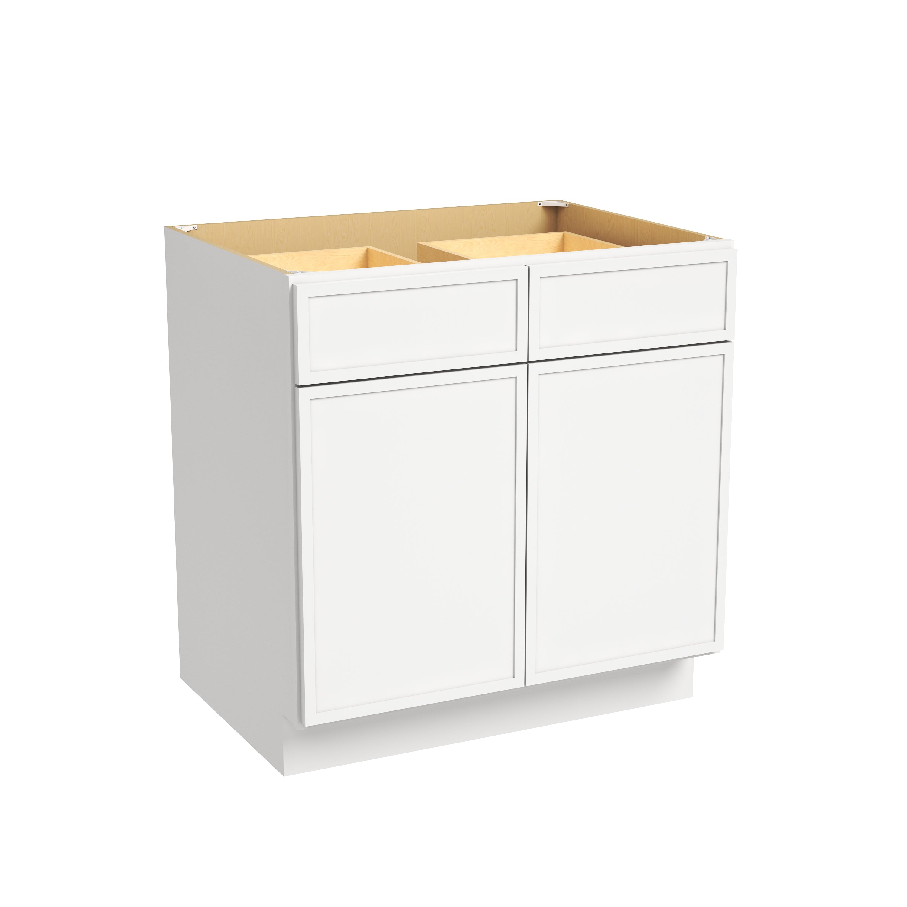 Slim Dove White RTA 30"-42"W x 24"D x 34.5"H Base Cabinet with 2 Doors, 2 Drawers & 1 Shelf