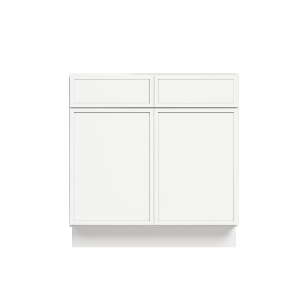 Slim Dove White RTA 30"-42"W x 24"D x 34.5"H Base Cabinet with 2 Doors, 2 Drawers & 1 Shelf