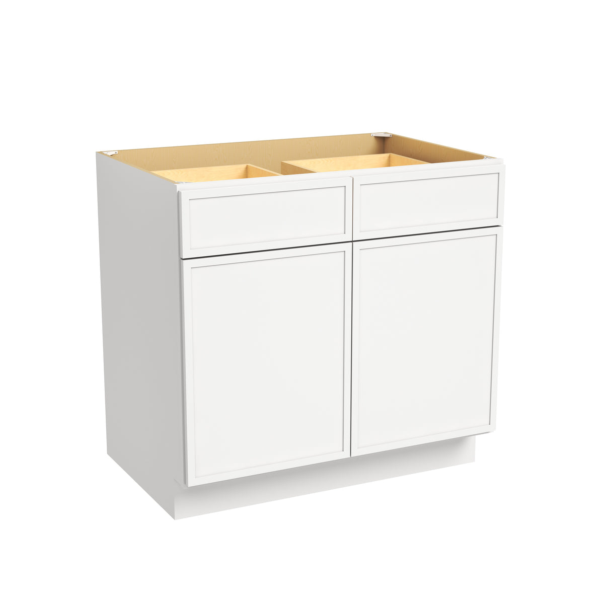 Slim Dove White RTA 30"-42"W x 24"D x 34.5"H Base Cabinet with 2 Doors, 2 Drawers & 1 Shelf