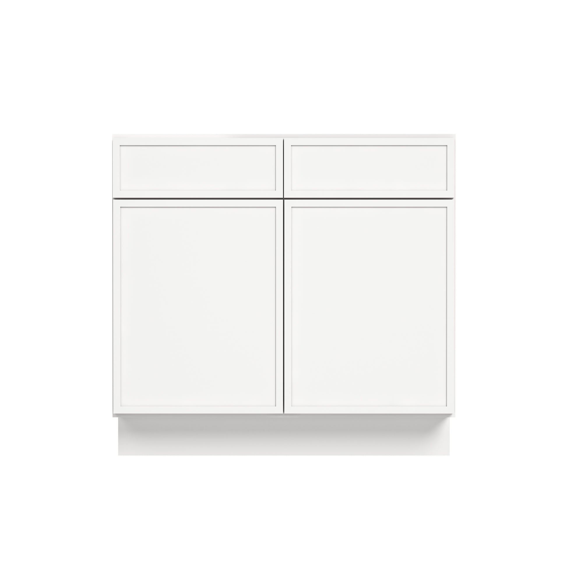 Slim Dove White RTA 30"-42"W x 24"D x 34.5"H Base Cabinet with 2 Doors, 2 Drawers & 1 Shelf