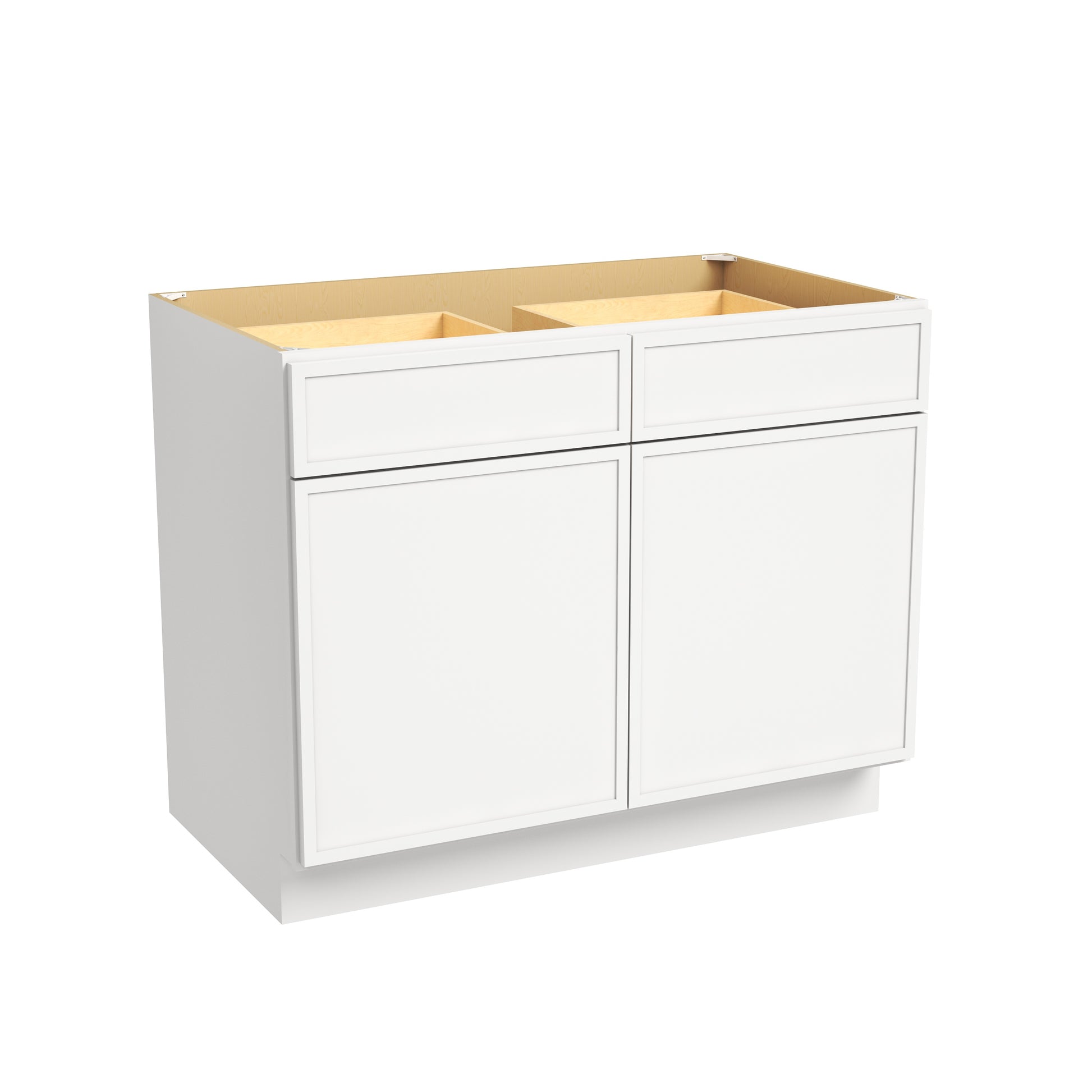 Slim Dove White RTA 30"-42"W x 24"D x 34.5"H Base Cabinet with 2 Doors, 2 Drawers & 1 Shelf