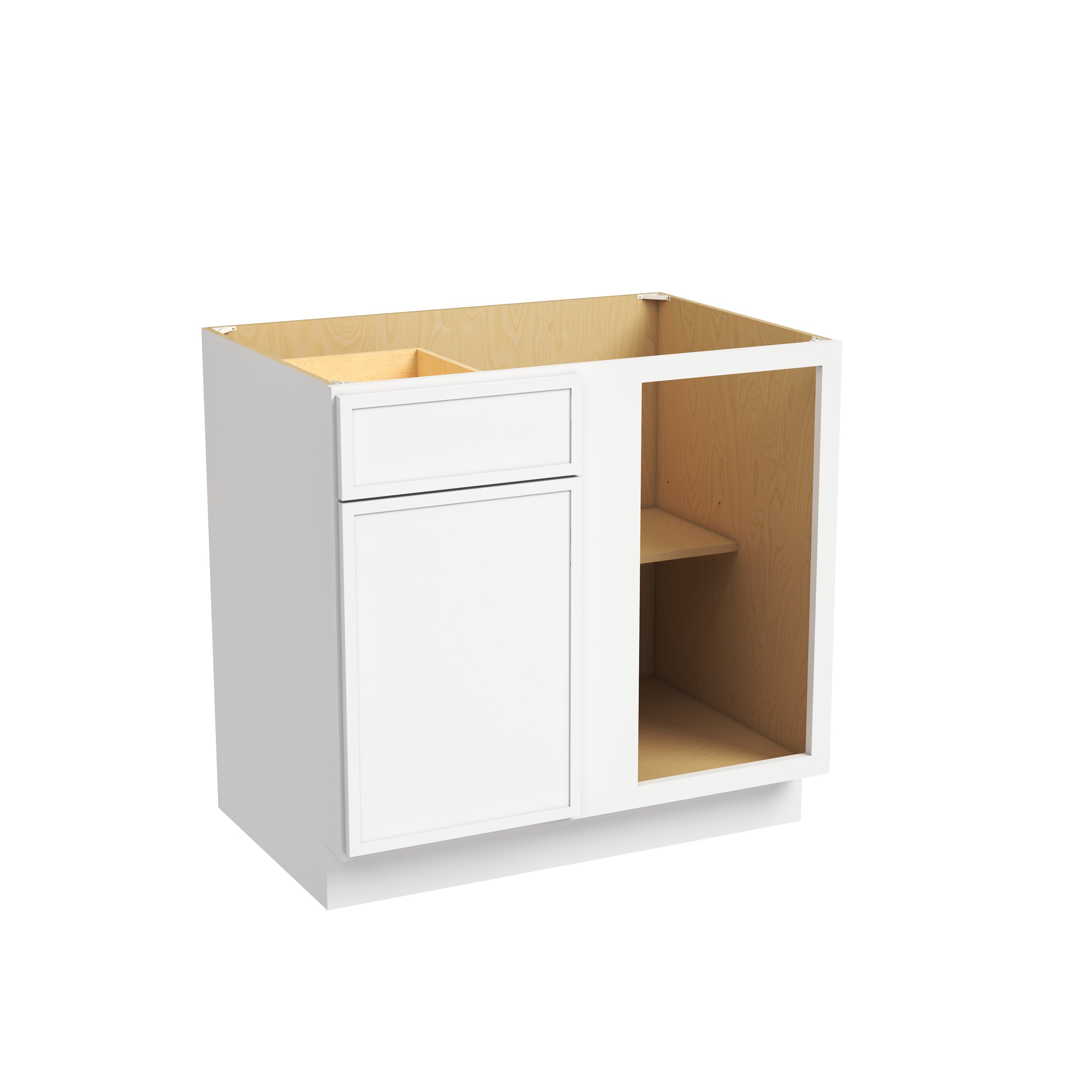 Slim Dove White RTA 33"-39"W x 24"D x 34.5"H Blind Corner Base Cabinet with 1 Door, 1 Drawer & 1 Shlef