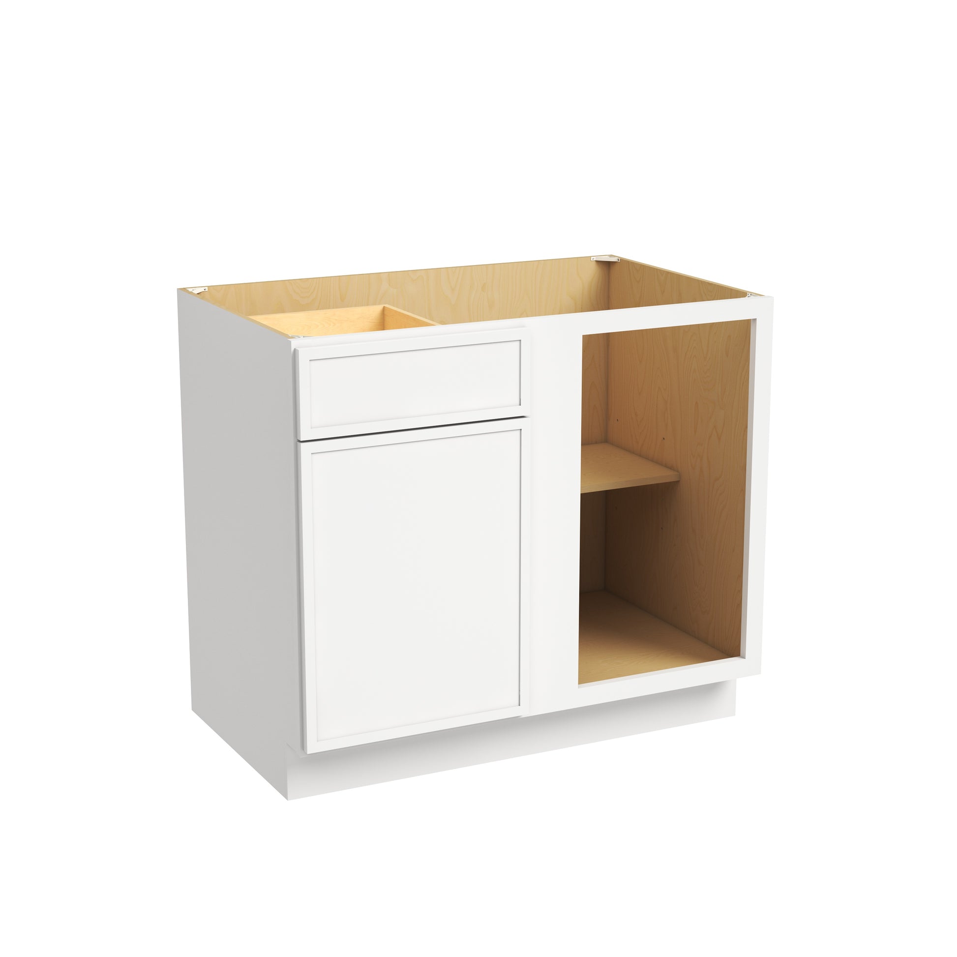 Slim Dove White RTA 33"-39"W x 24"D x 34.5"H Blind Corner Base Cabinet with 1 Door, 1 Drawer & 1 Shlef