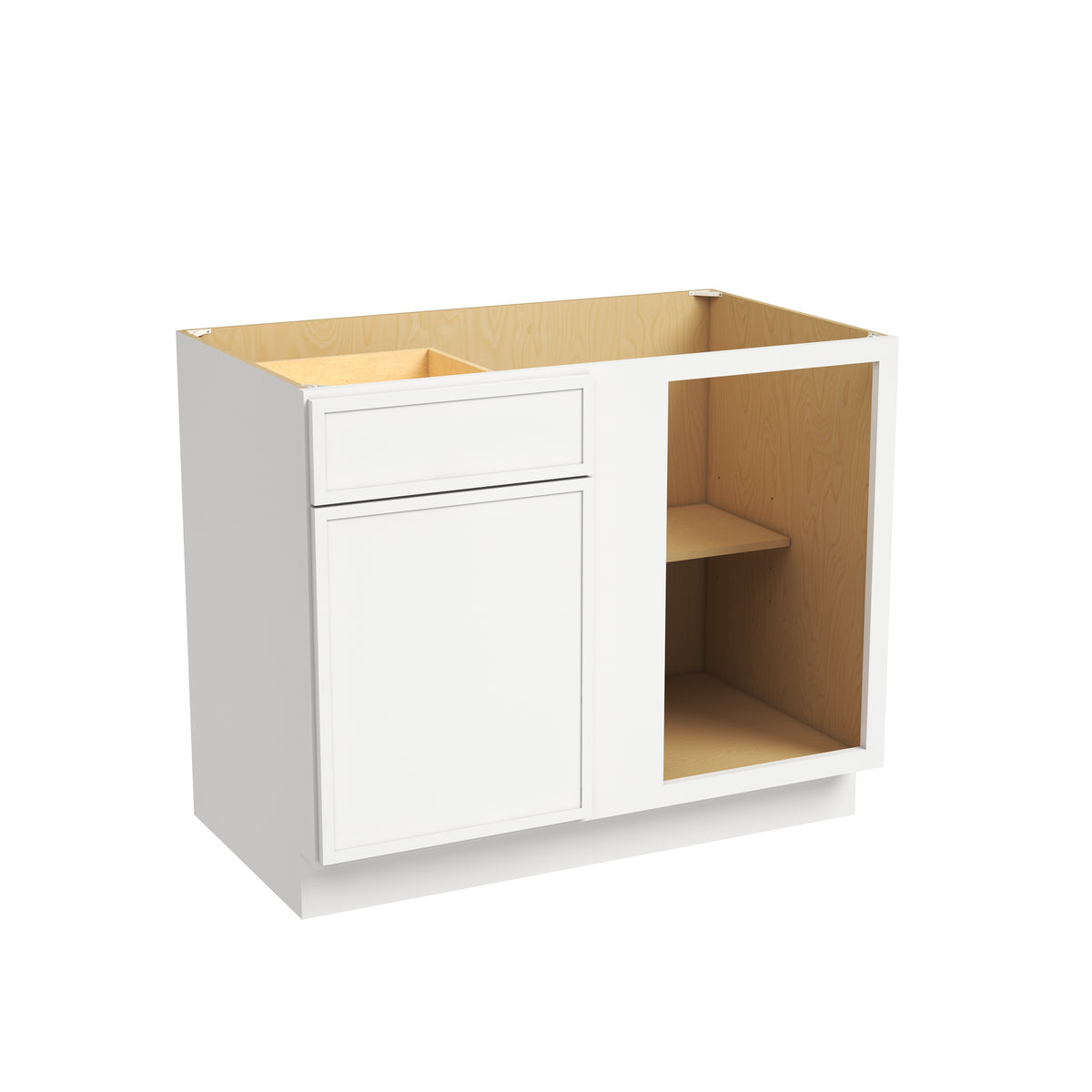 Slim Dove White RTA 33"-39"W x 24"D x 34.5"H Blind Corner Base Cabinet with 1 Door, 1 Drawer & 1 Shlef