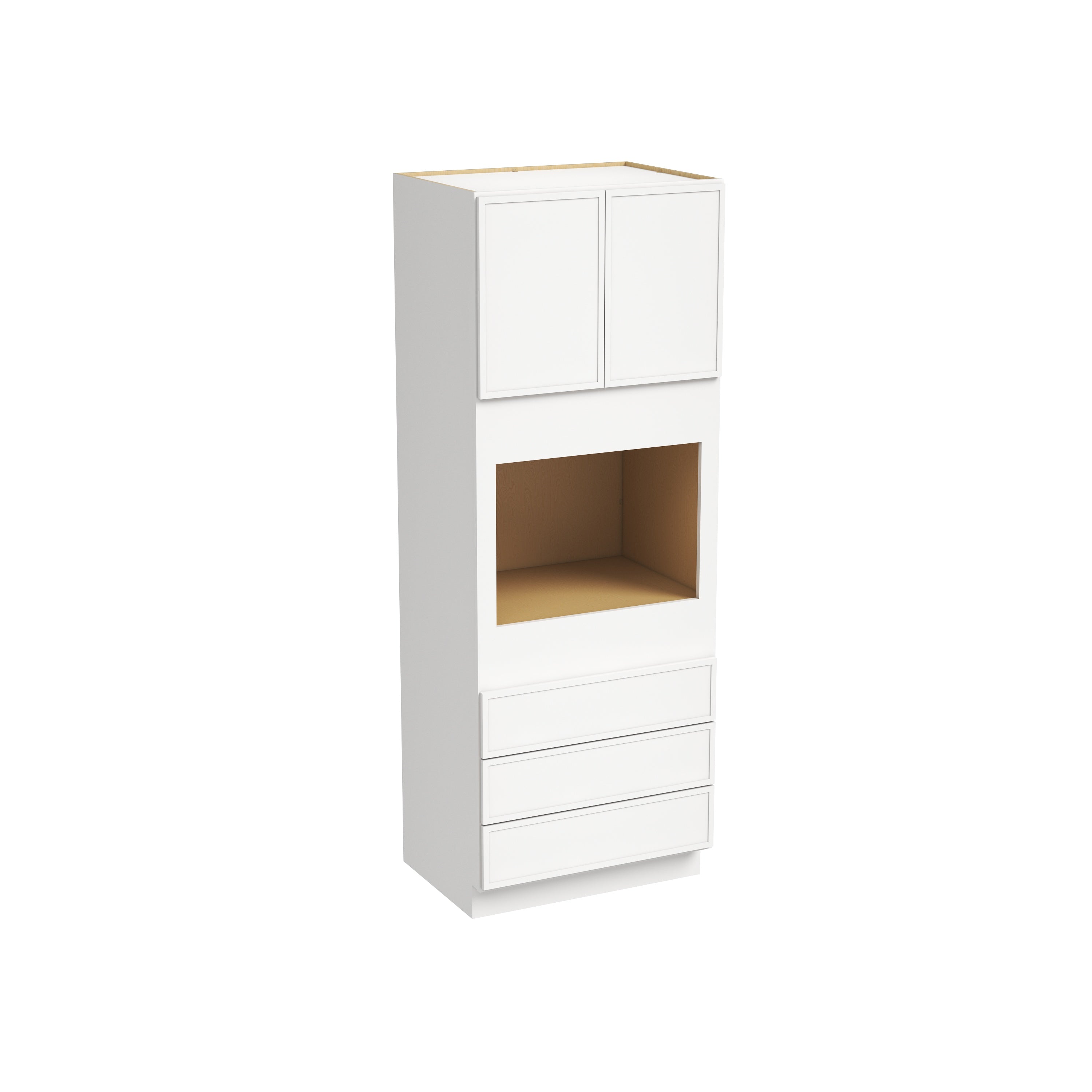 Slim Dove White RTA 33"W x 24"D x 84"-96"H Single Oven Cabinet with 2 Doors, 3 Drawers & 1 Shelf