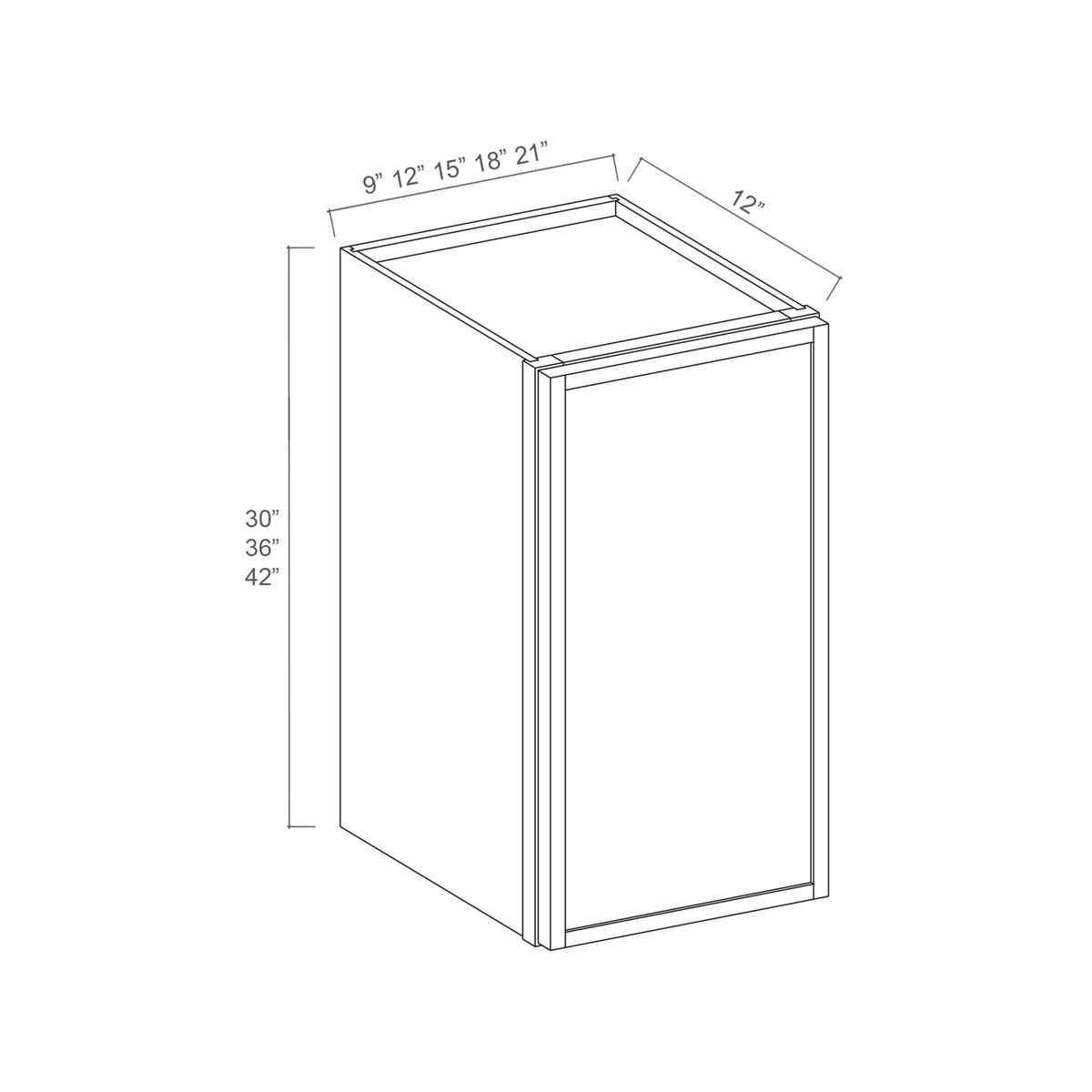 Slim Dove White RTA 9"-21"W x 12"D x 42"H Wall Cabinet with 1 Door & 3 Shelves