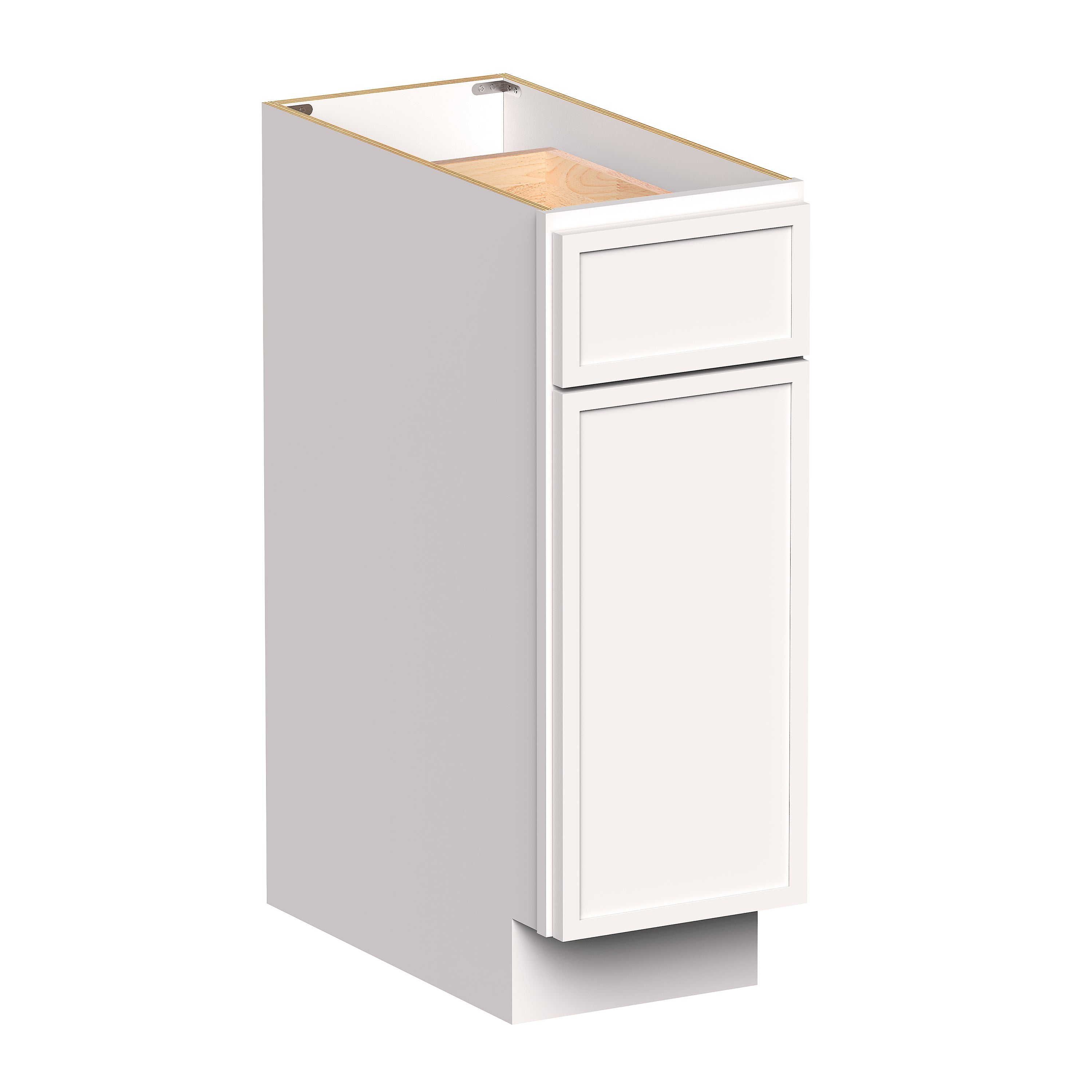 Slim Shaker Alabaster RTA 12"-21"W x 24"D x 34.5"H Standard Base Cabinet With 1 Door, 1 Drawers and 1 Shelves