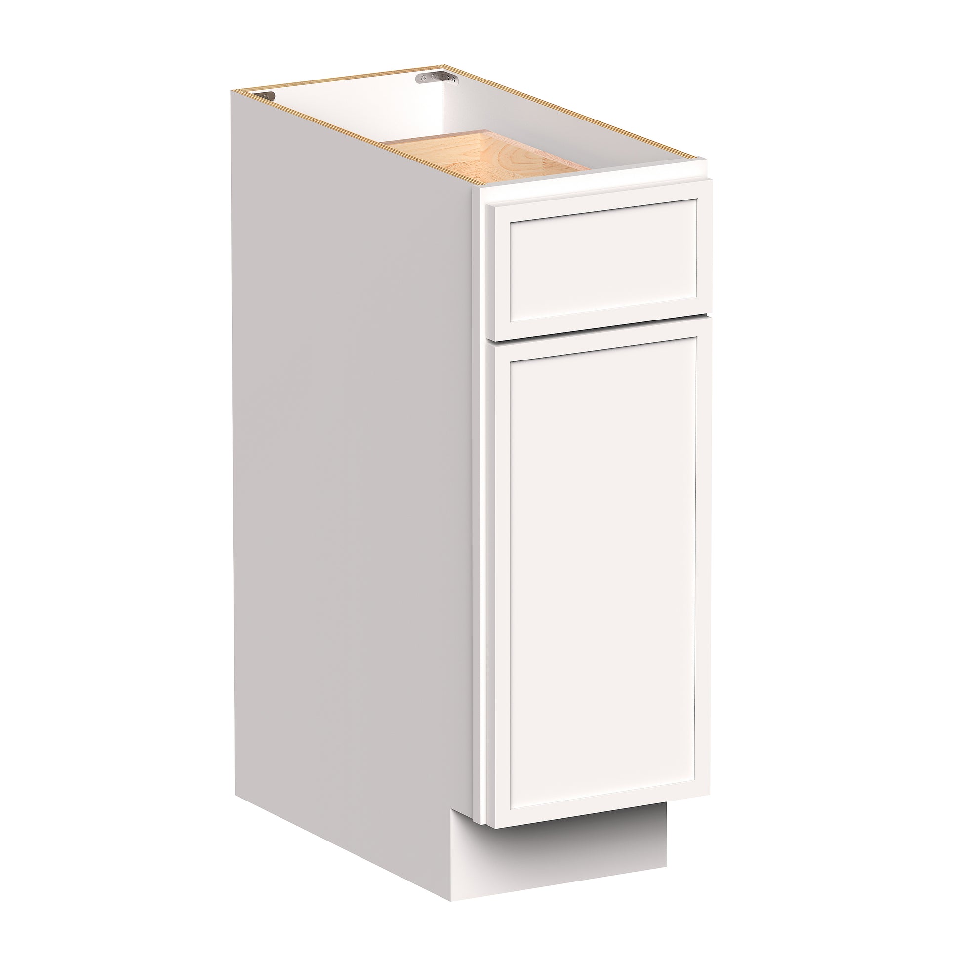 Slim Shaker Alabaster RTA 12"-21"W x 24"D x 34.5"H Standard Base Cabinet With 1 Door, 1 Drawers and 1 Shelves