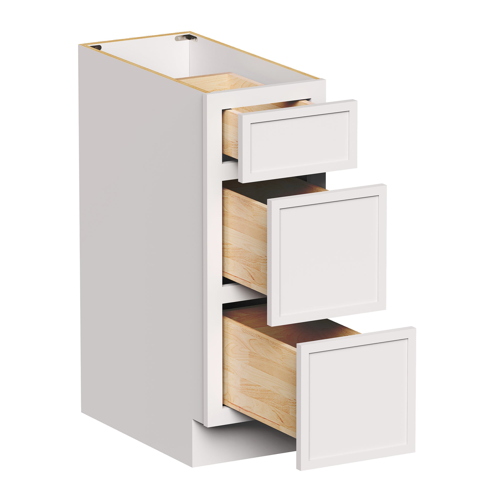 Slim Shaker Alabaster RTA 12"- 36"W x 24"D x 34.5"H Drawer Base Cabinets With 3 Drawers