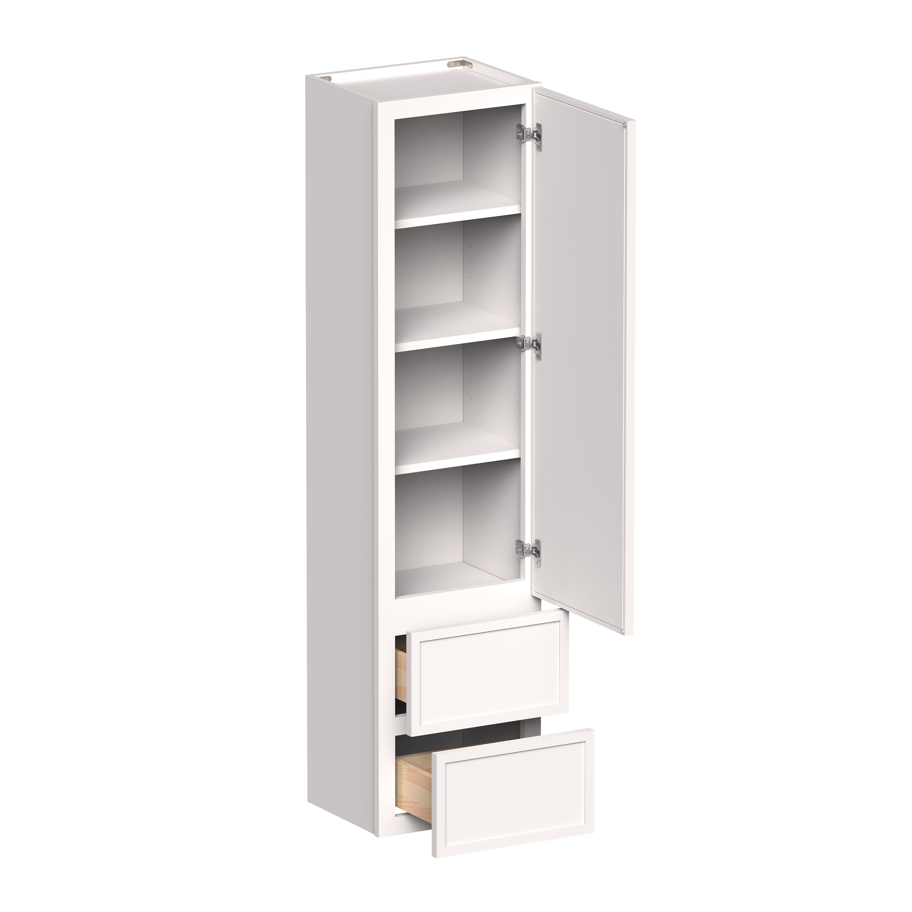 Slim Shaker Alabaster RTA 15"W x 12"D x 60"H Counter Linen Cabinet With 1 Door, 2 Drawers and 2 Shelves