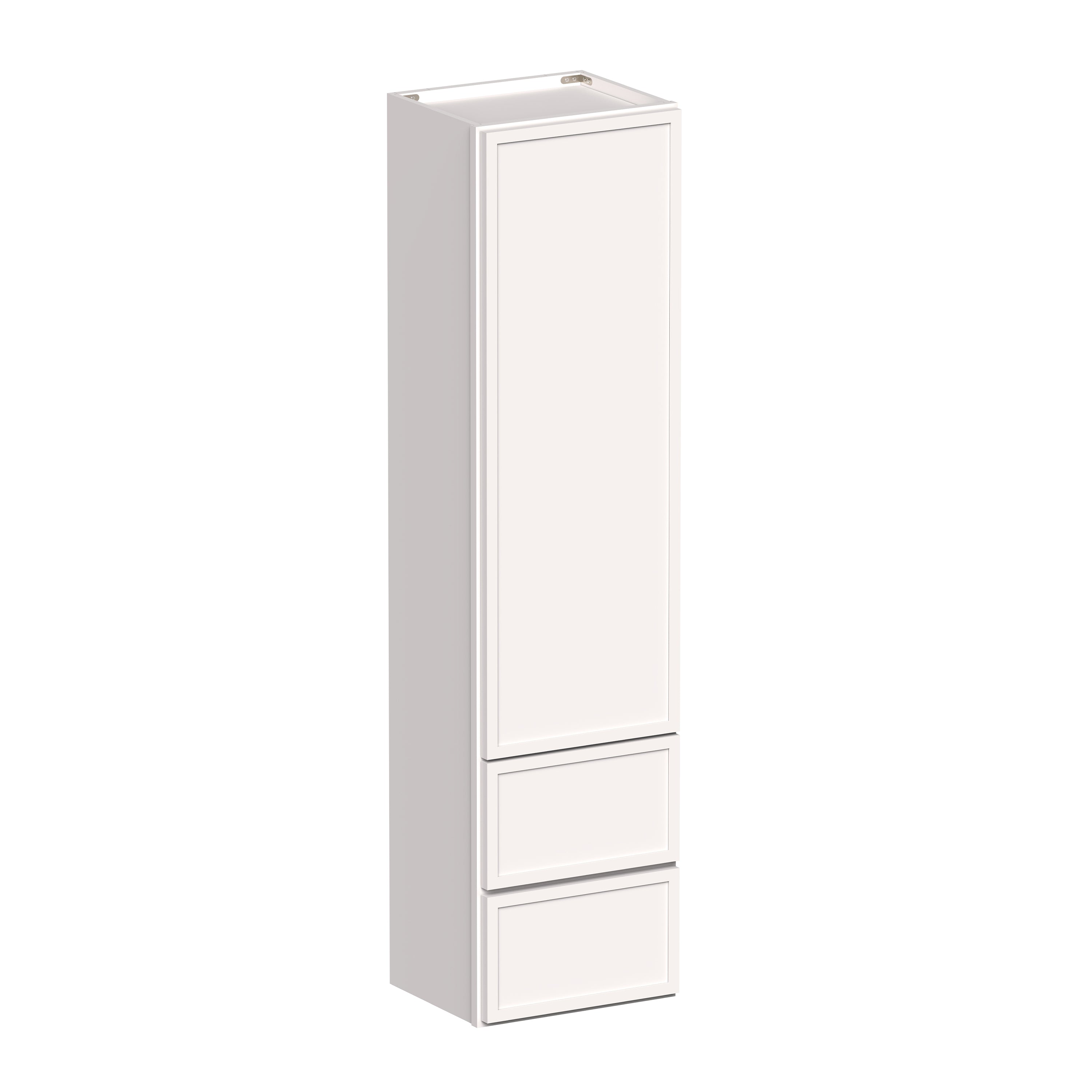 Slim Shaker Alabaster RTA 15"W x 12"D x 60"H Counter Linen Cabinet With 1 Door, 2 Drawers and 2 Shelves