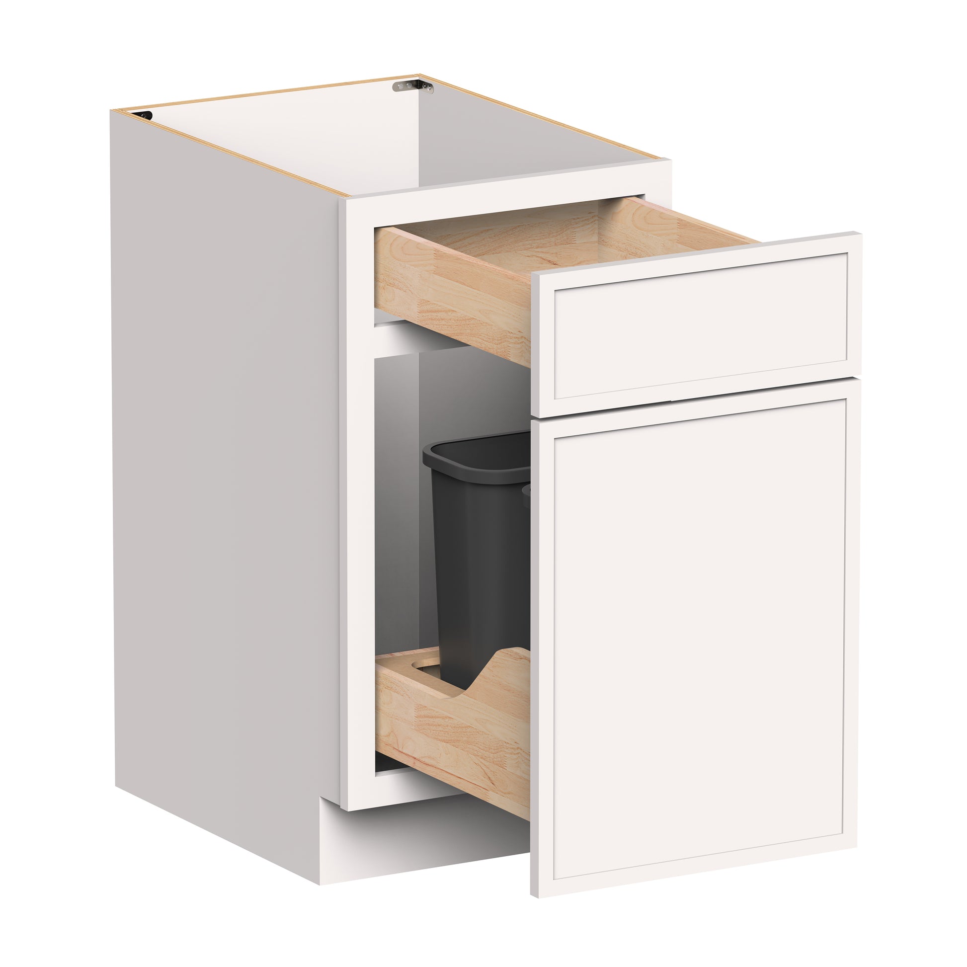 Slim Shaker Alabaster RTA 18"W x 24"D x 34.5"H Waste Basket Base Cabinet With 2 Drawers