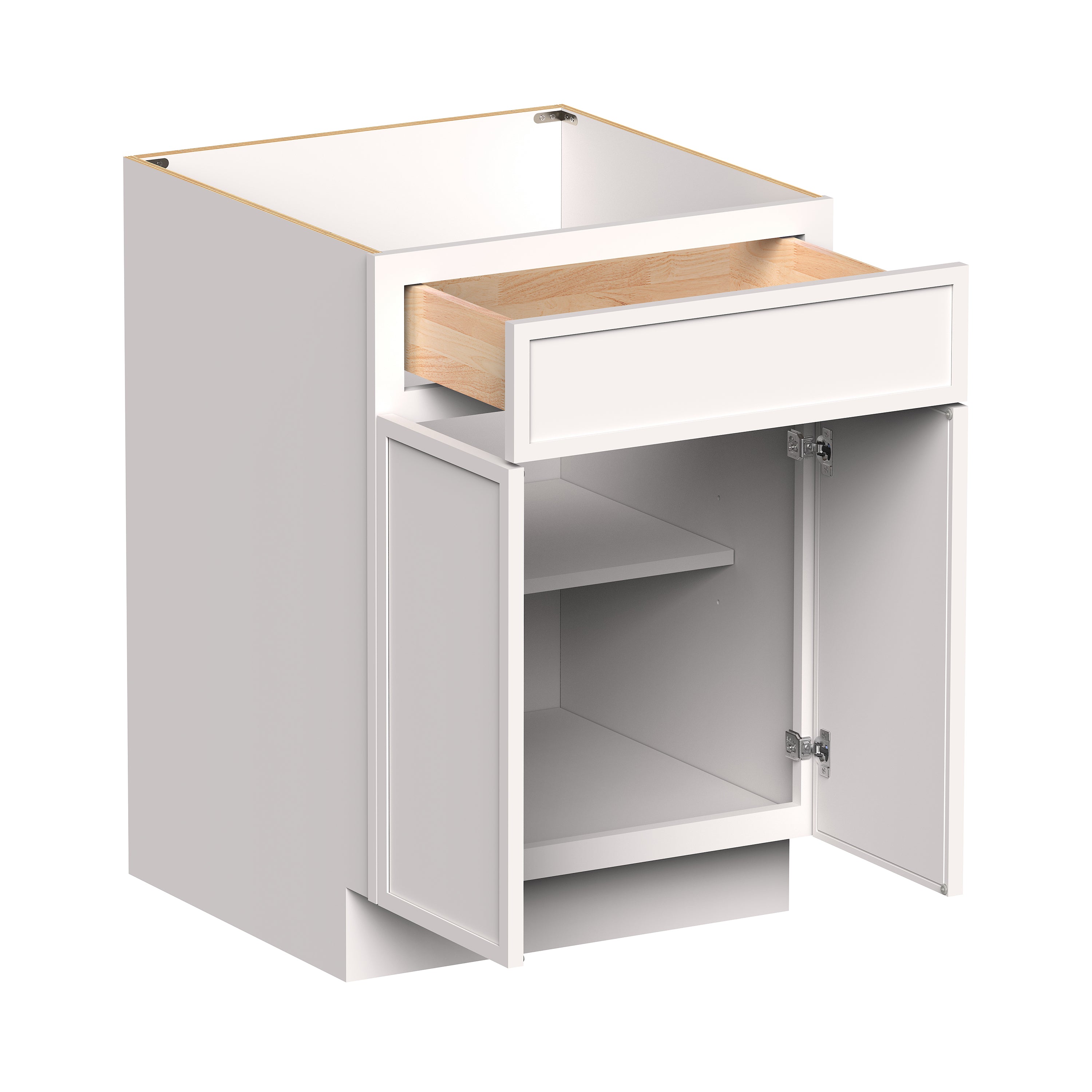 Slim Shaker Alabaster RTA 24"-30"W x 24"D x 34.5"H Standard Base Cabinet With 2 Doors, 1 Drawers and 1 Shelves