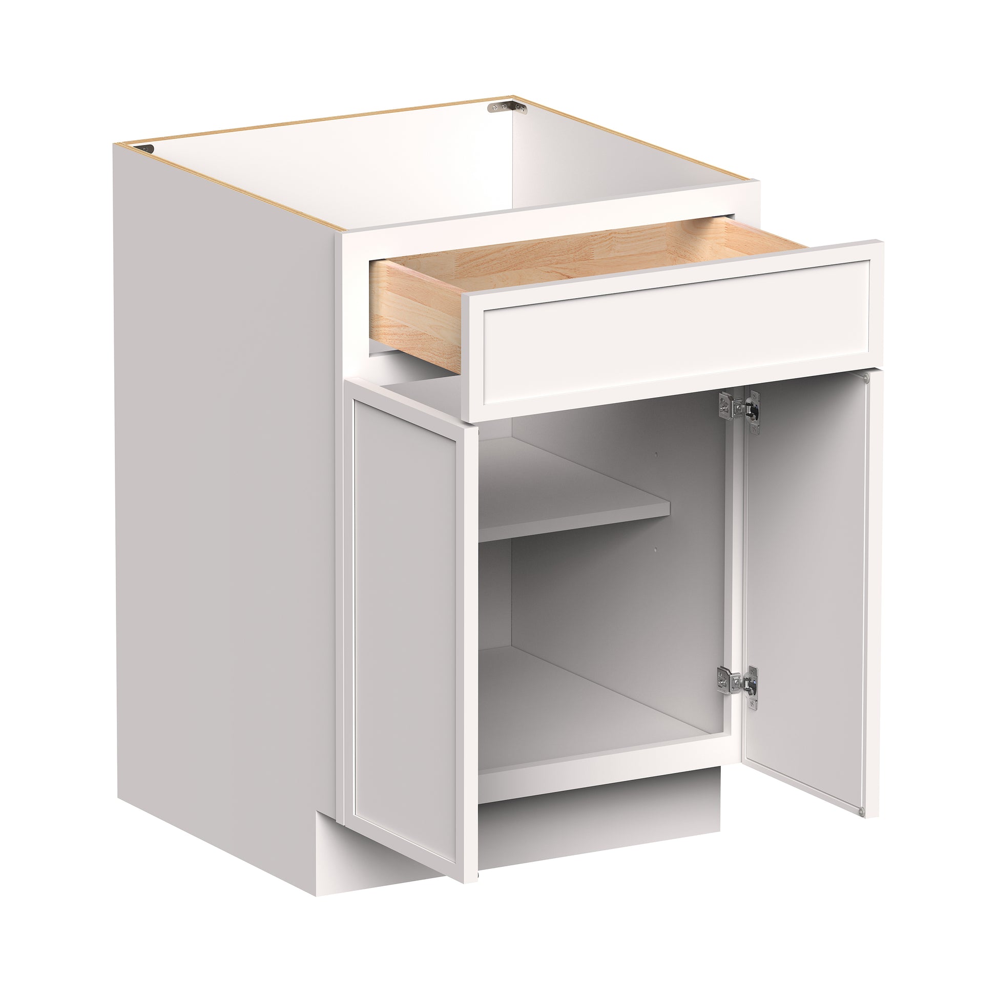 Slim Shaker Alabaster RTA 24"-30"W x 24"D x 34.5"H Standard Base Cabinet With 2 Doors, 1 Drawers and 1 Shelves