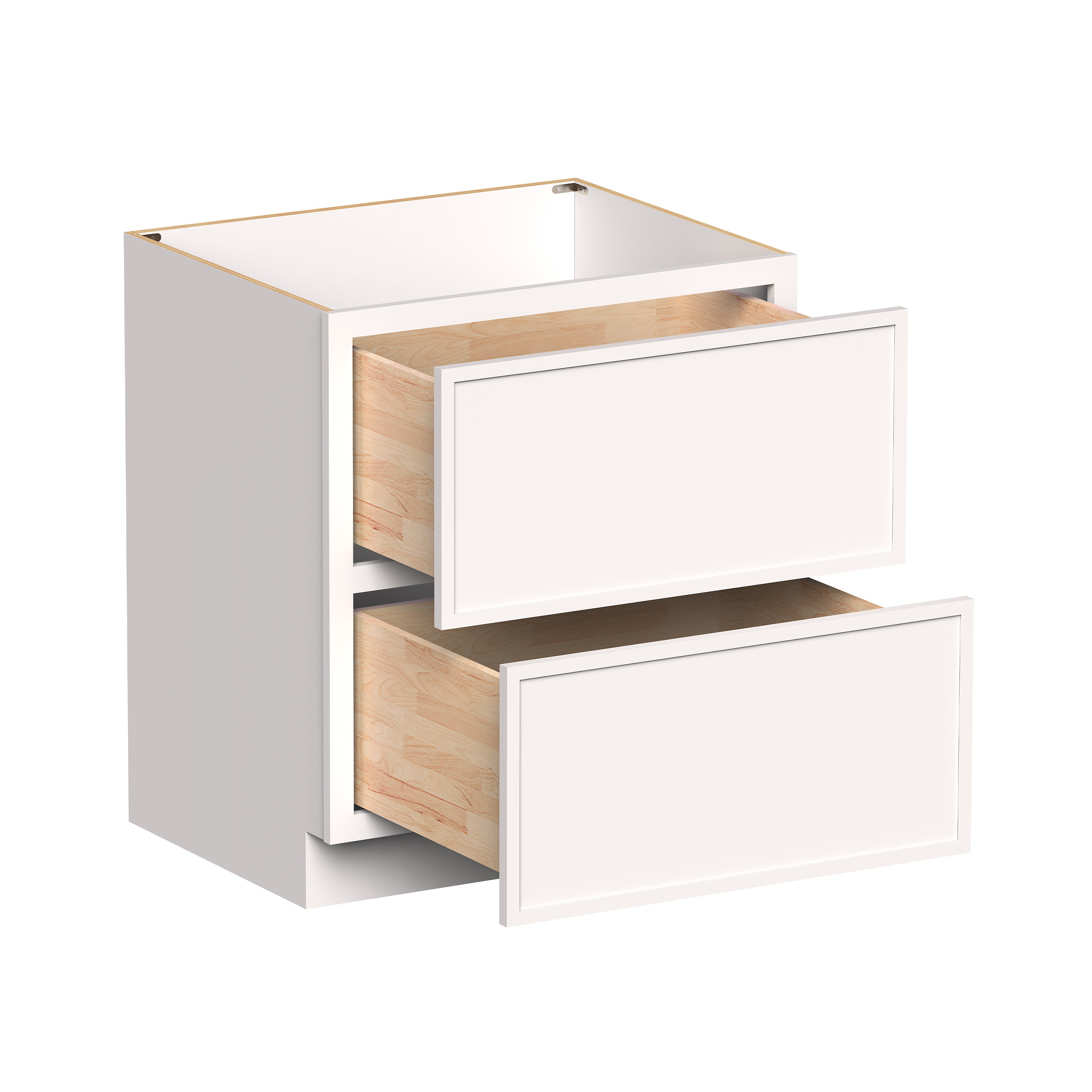 Slim Shaker Alabaster RTA 30"- 36"W x 24"D x 34.5"H Drawer Base Cabinets With 2 Drawers