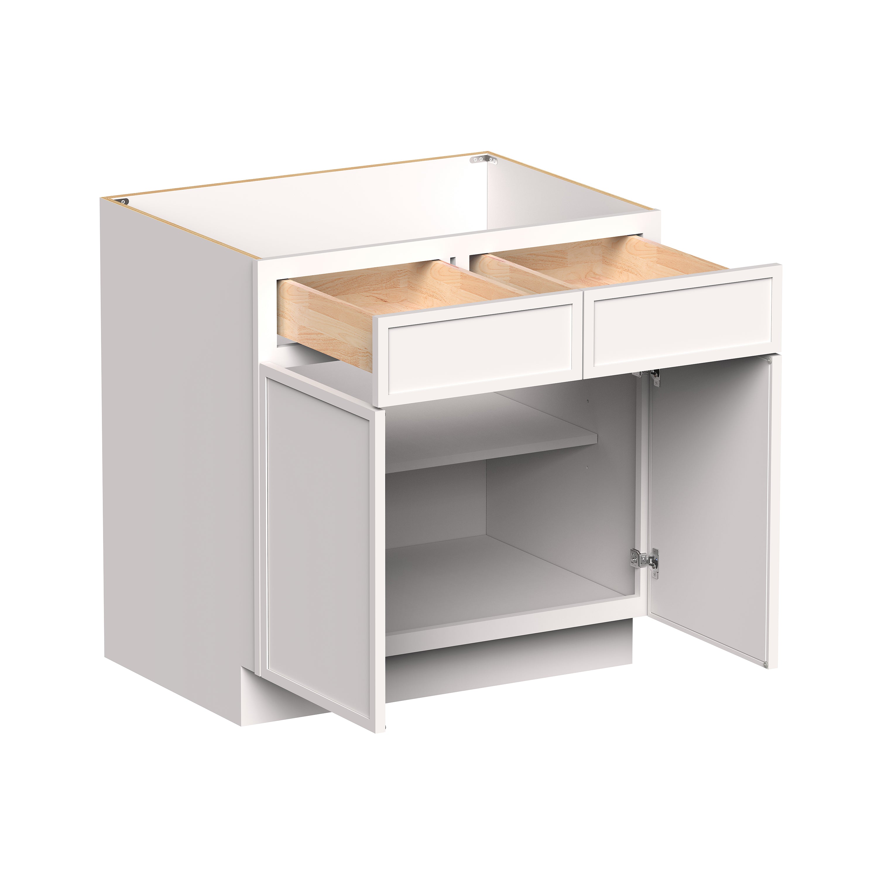 Slim Shaker Alabaster RTA 33"-42"W x 24"D x 34.5"H Standard Base Cabinet With 2 Doors, 2 Drawers and 1 Shelves