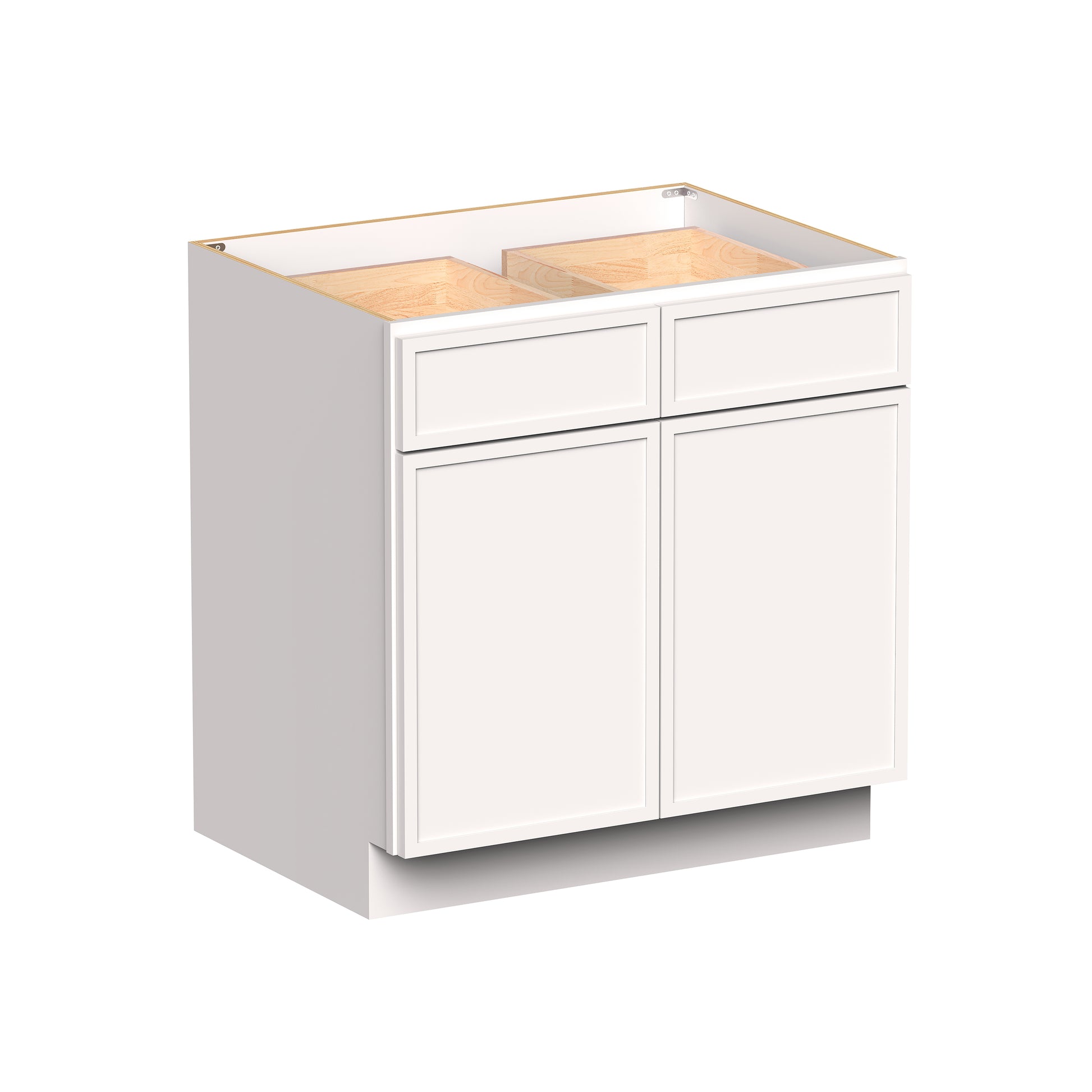 Slim Shaker Alabaster RTA 33"-42"W x 24"D x 34.5"H Standard Base Cabinet With 2 Doors, 2 Drawers and 1 Shelves