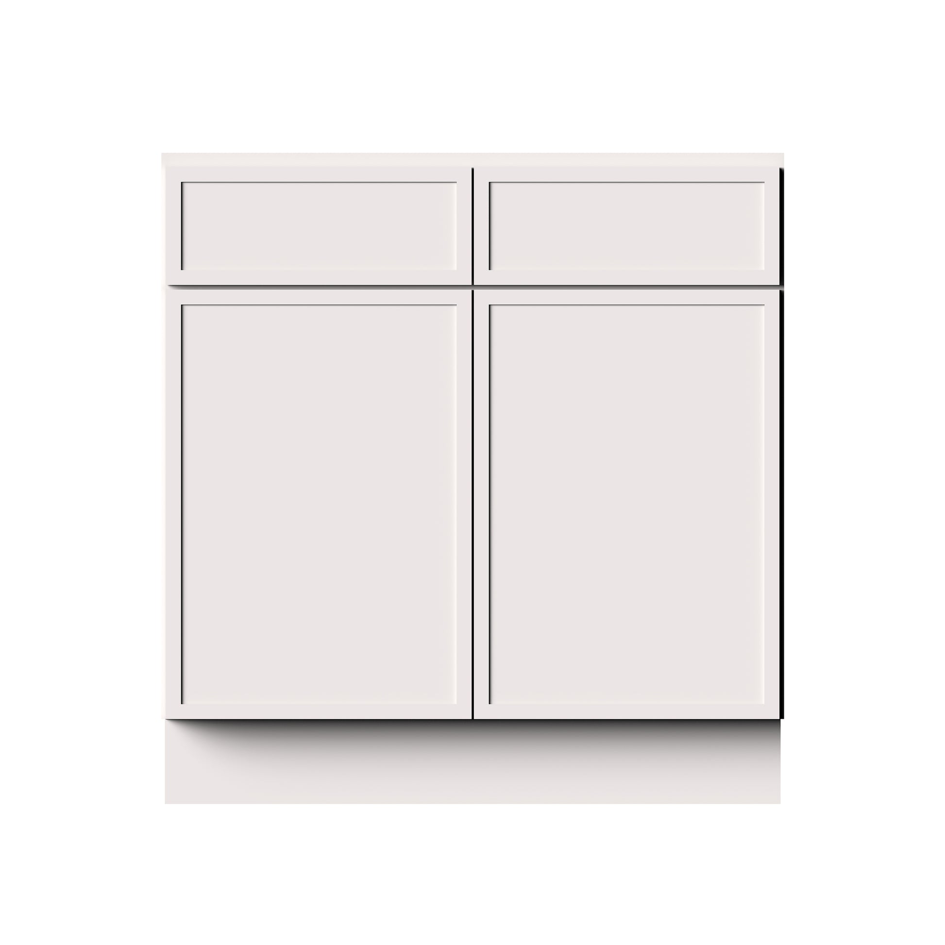 Slim Shaker Alabaster RTA 33"-42"W x 24"D x 34.5"H Standard Base Cabinet With 2 Doors, 2 Drawers and 1 Shelves