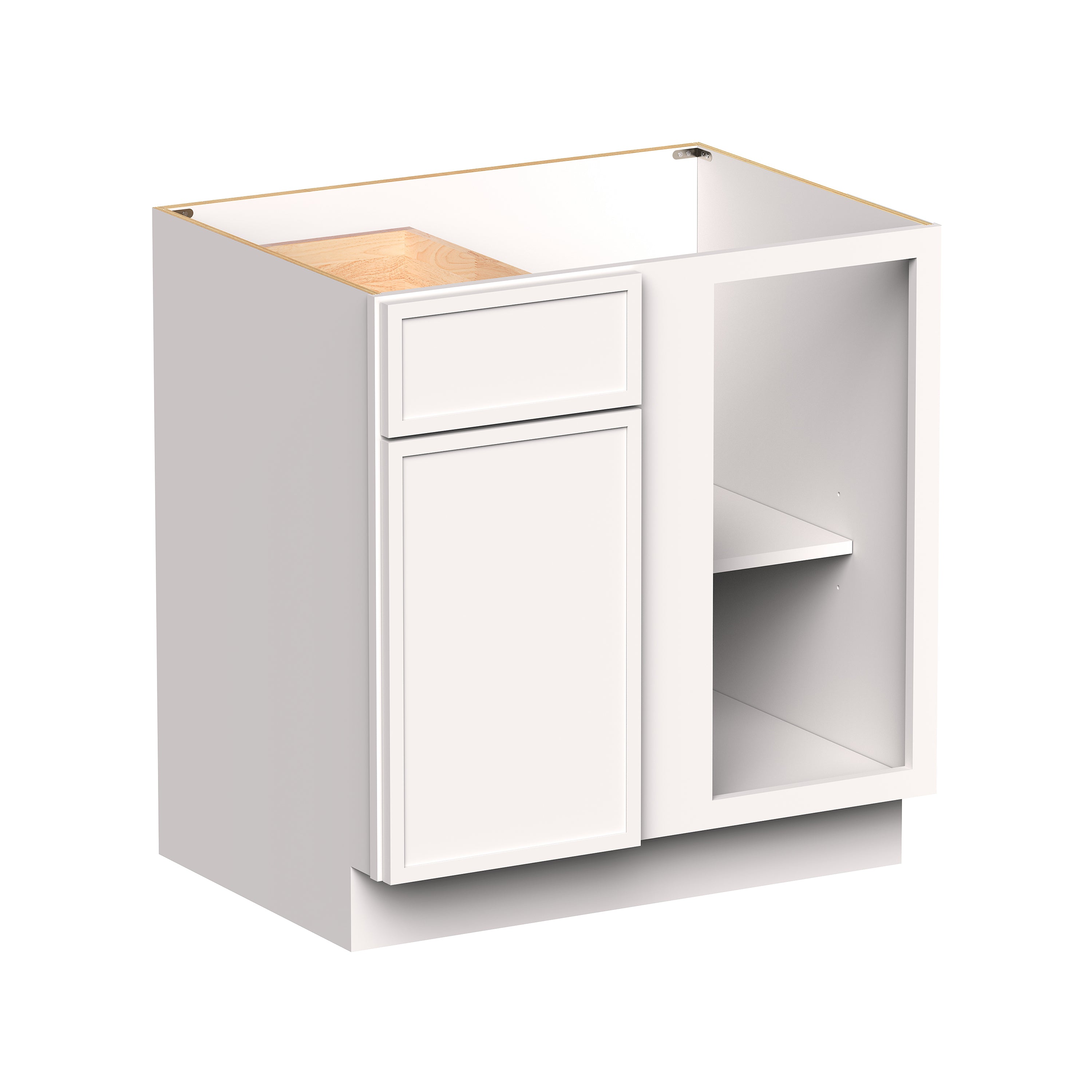 Slim Shaker Alabaster RTA 33"W x 24"D x 34.5"H Blind Corner Bases With 1 Door, 1 Drawers and 1 Shelves