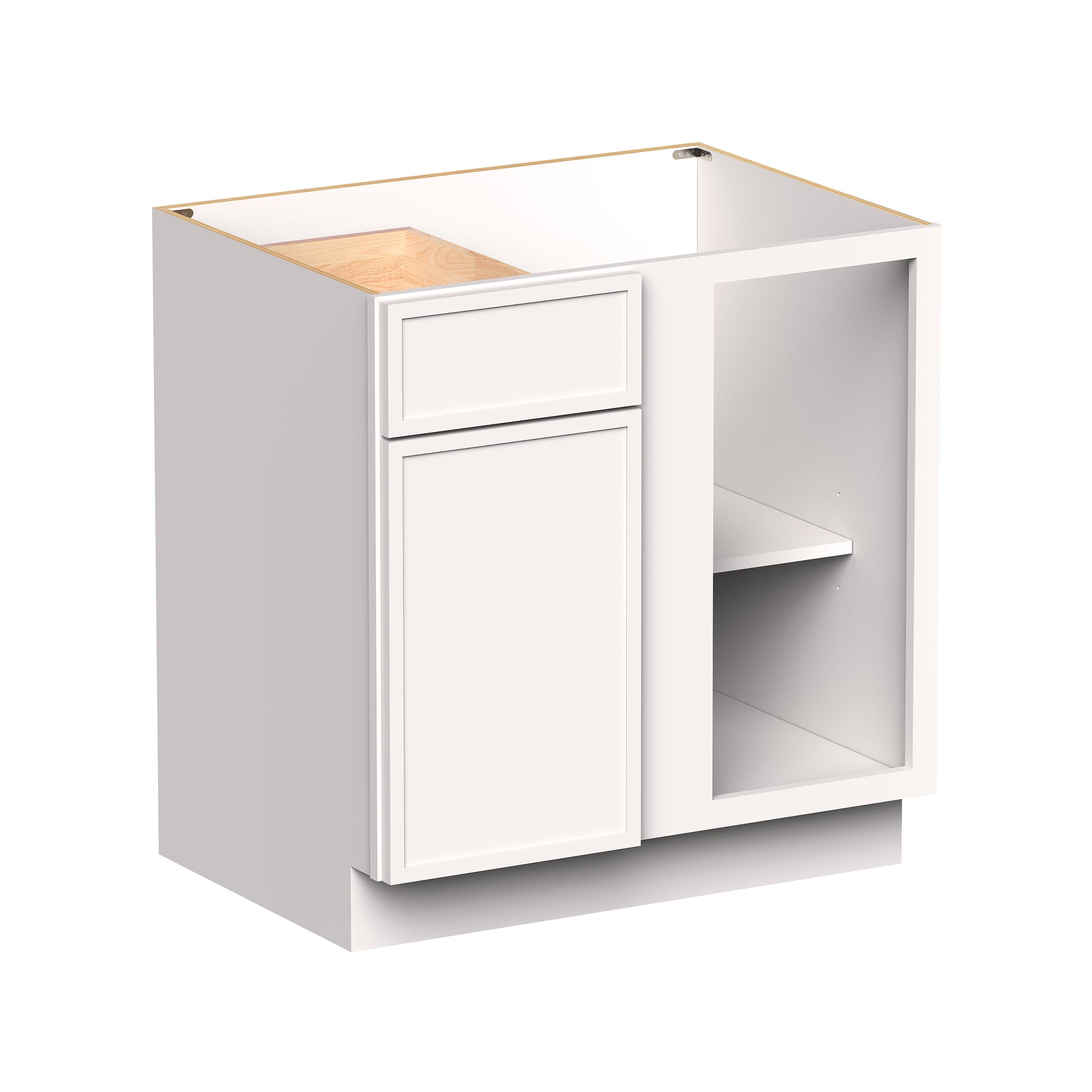 Slim Shaker Alabaster RTA 33"W x 24"D x 34.5"H Blind Corner Bases With 1 Door, 1 Drawers and 1 Shelves