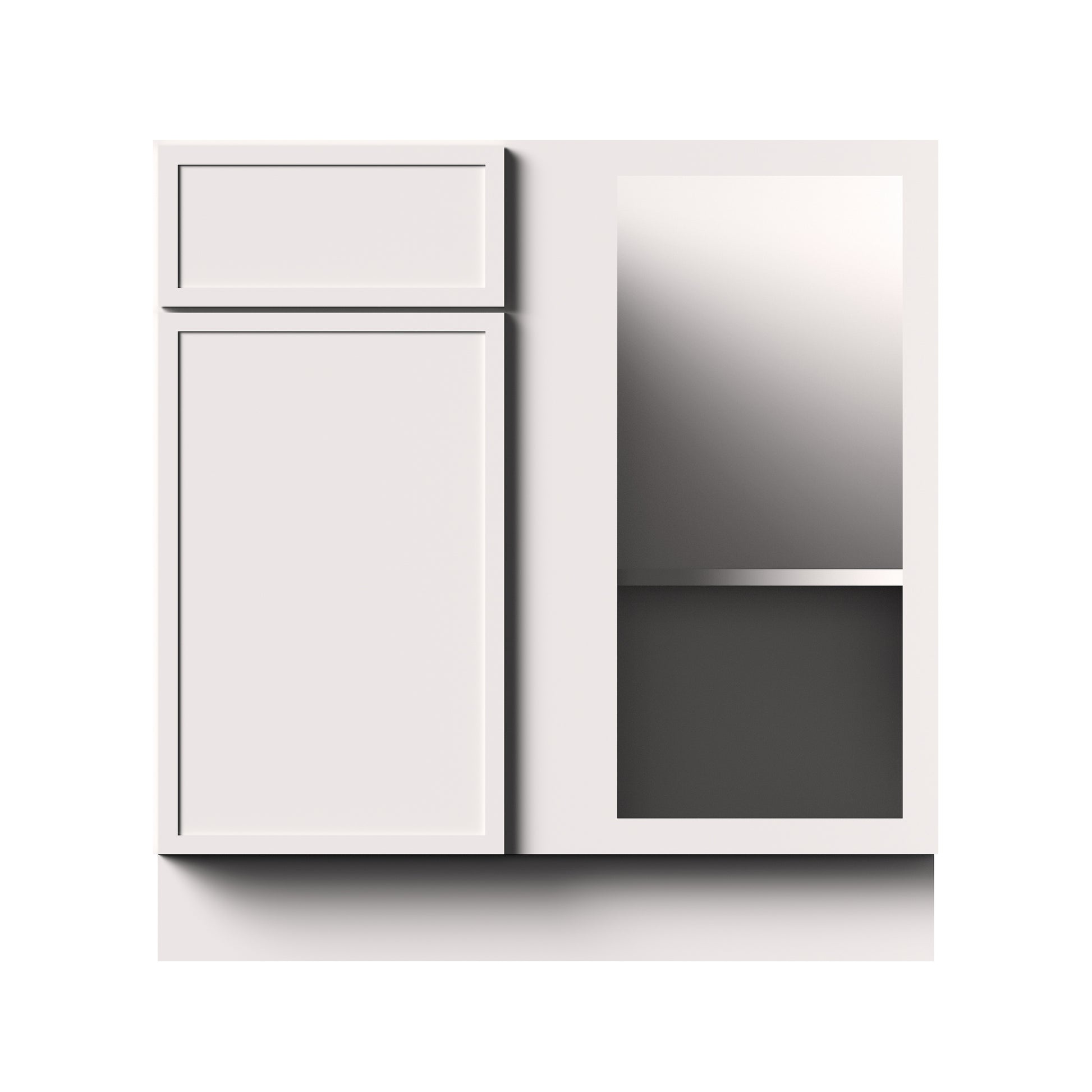 Slim Shaker Alabaster RTA 33"W x 24"D x 34.5"H Blind Corner Bases With 1 Door, 1 Drawers and 1 Shelves