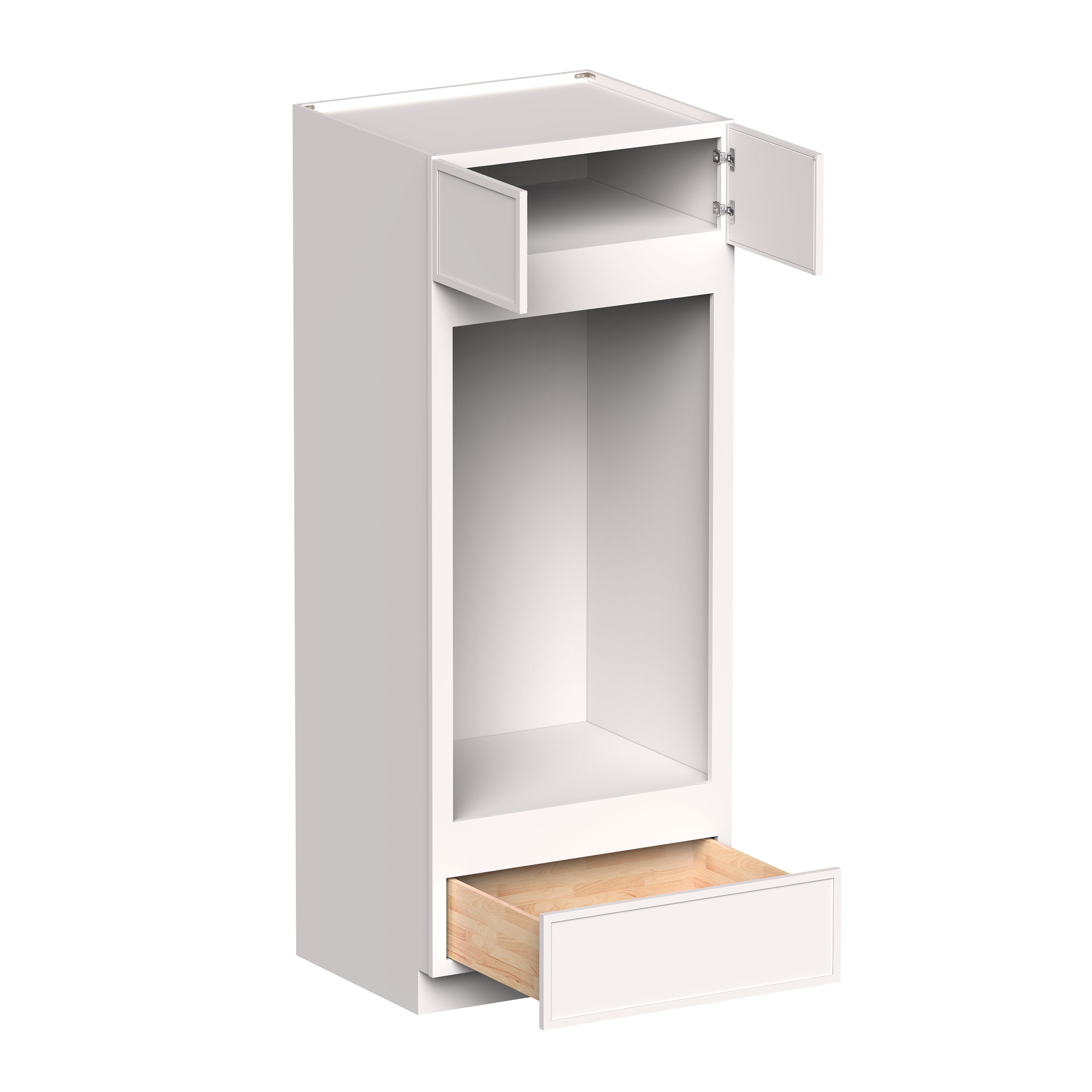 Slim Shaker Alabaster RTA 33"W x 27"D x 84"- 96"H Double Oven Cabinets With Drawer, Doors, Drawers and Shelves