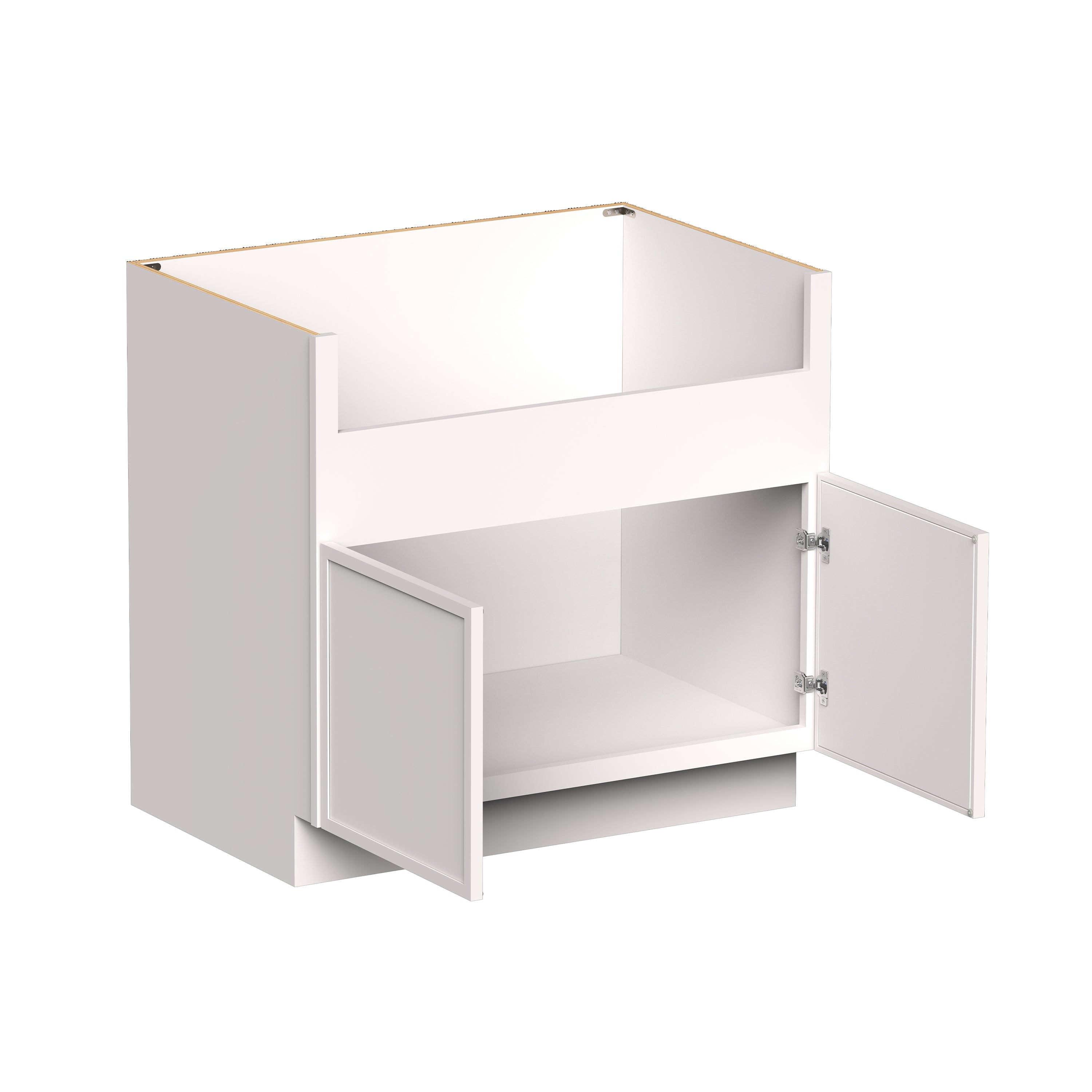 Slim Shaker Alabaster RTA 36"W x 24"D x 34.5"H (Farm) Sink Base Cabinets With 2 Doors